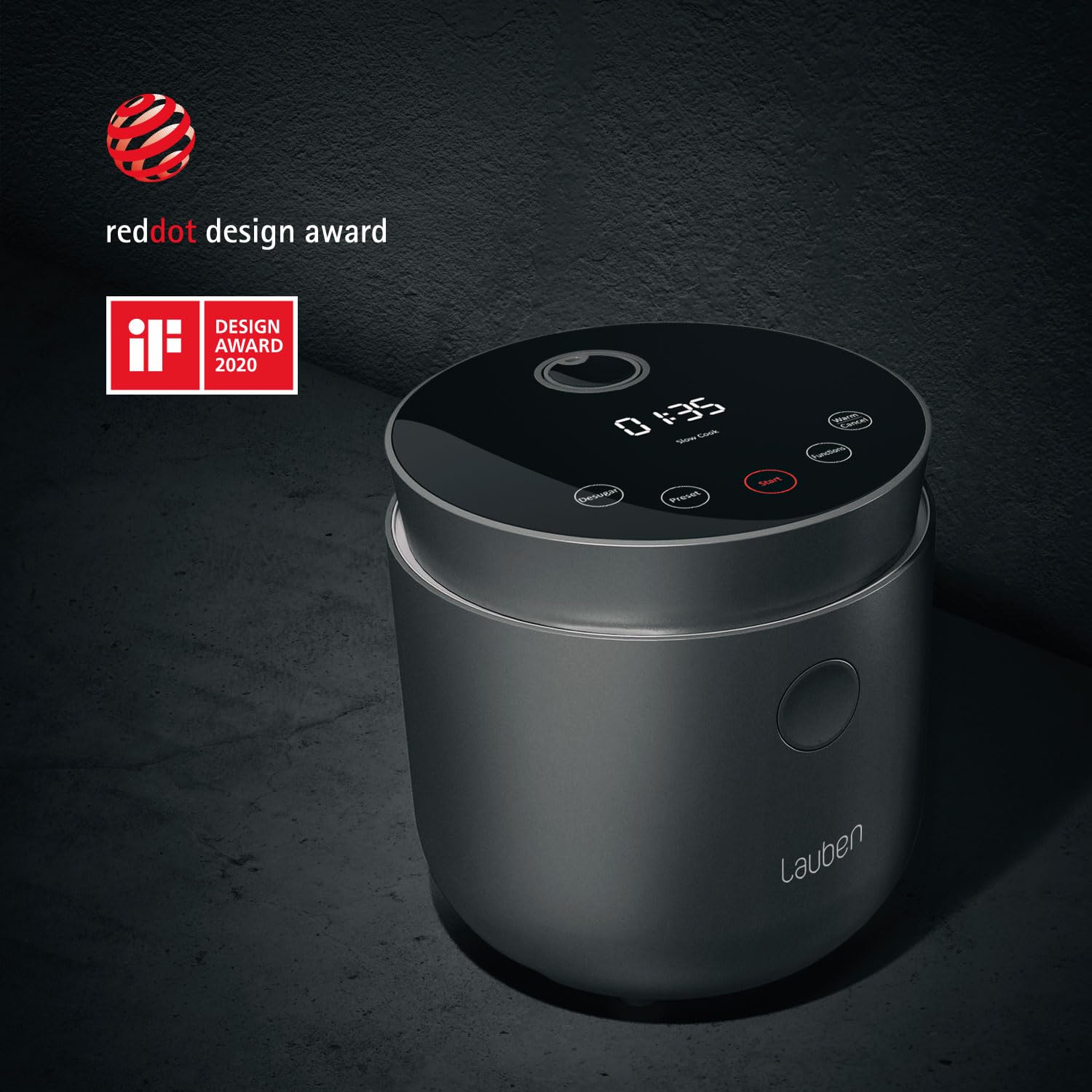 Lauben Low Sugar Reiskocher Rice Cooker mit Low-Sugar-Funktion, Fassungsvermögen 1,5l, verzögerter Start, Warmhalten, Innenbehälter spülmaschinengeeignet, Antihaftbeschichtung (Antracit)