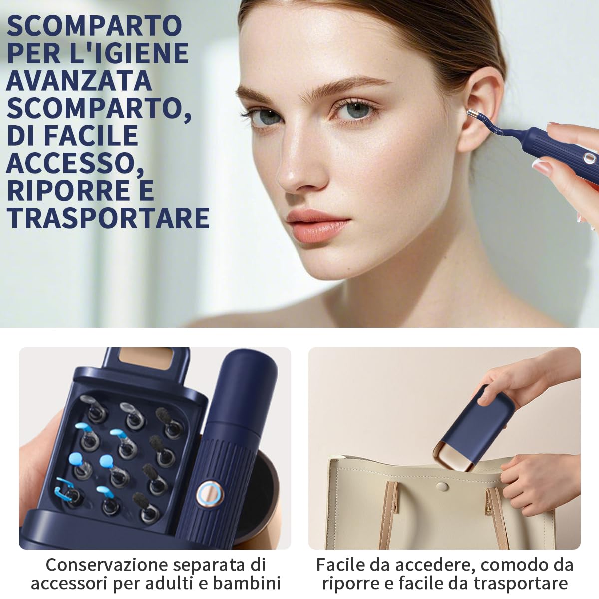 Pulizia Orecchie,Otoscopio Digitale,Ultra HD Flessibile Pulizia Orecchie con Accessori di Ricambio Vari,Kit Rimozione Cerumeper Orecchie,Naso,Gola,Adatto per Adulti e Bambini