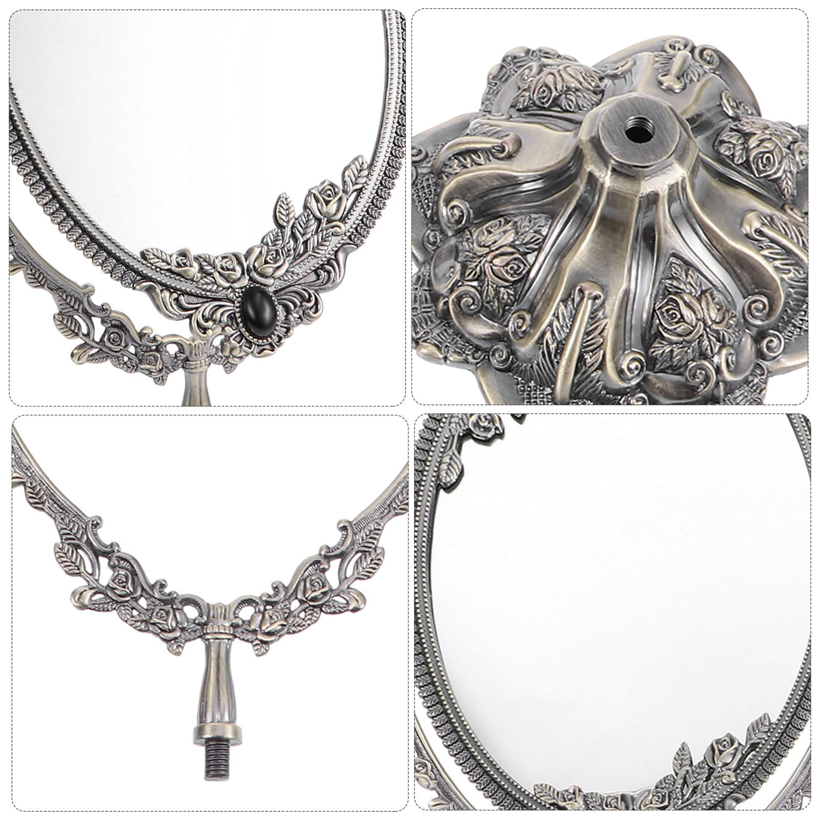 TOYANDONA Specchio da Toeletta Decorativo Retrò in Metallo con Supporto Girevole, Specchio Cosmetico Portatile a Doppia Faccia per Uso Indoor e Regali