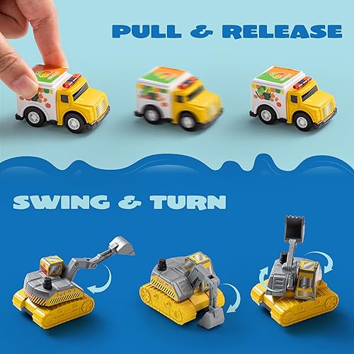 Miniatura 6 de JOYIN Juego de 18 autos de tracción hacia atrás y 18 piezas de juguete de goma suave, mini vehículos de juguete, auto para niños pequeños, recuerdos