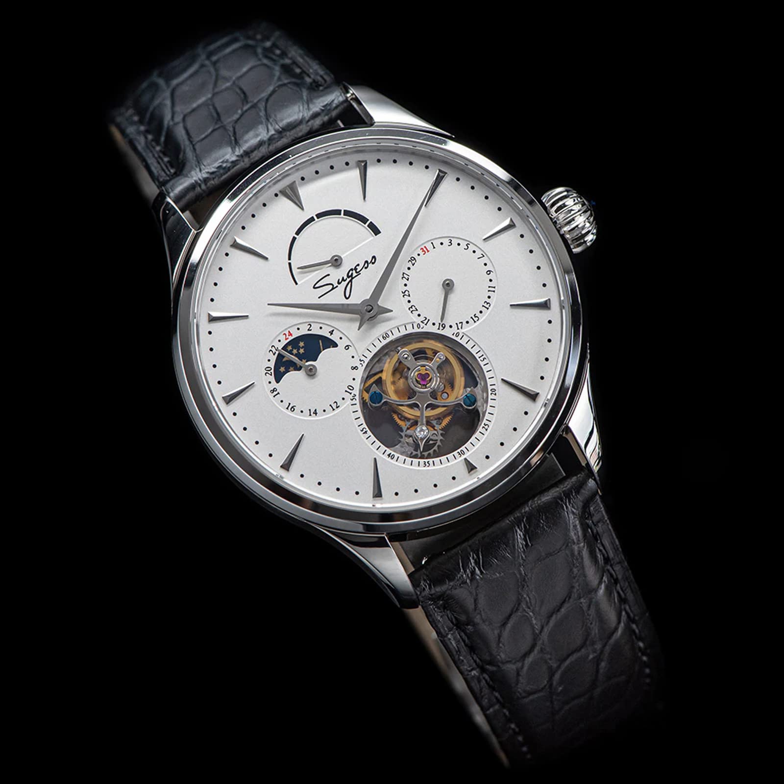 Sugess SU8007SW2 Tourbillon Master Seagull ST8007 Uhrwerk Saphirglas Herren Mechanische Uhr 1963, silber, 41 mm, Armband