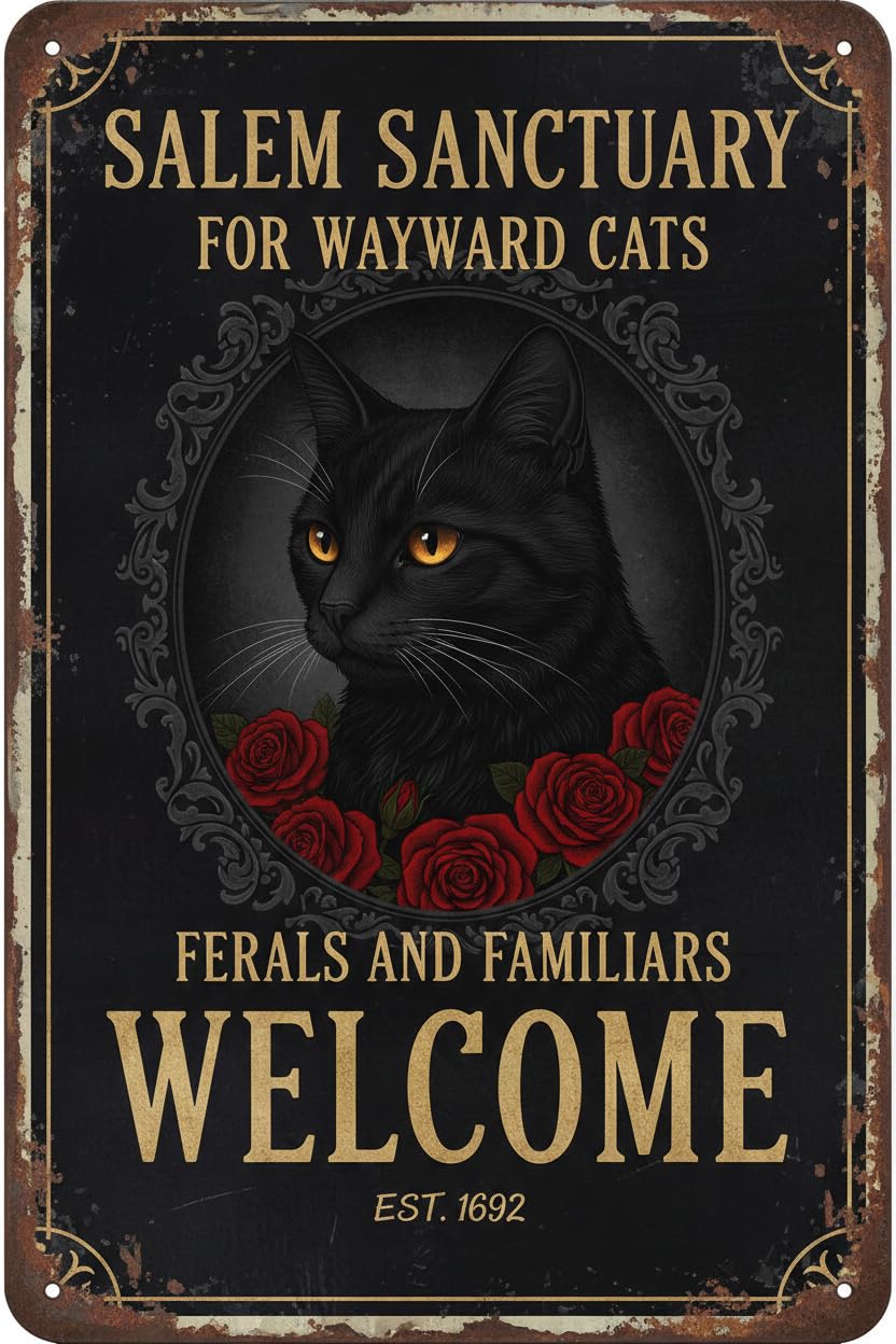 Salem Sanctuary For Wayward Cats Tin Sign, 12x8 Inch