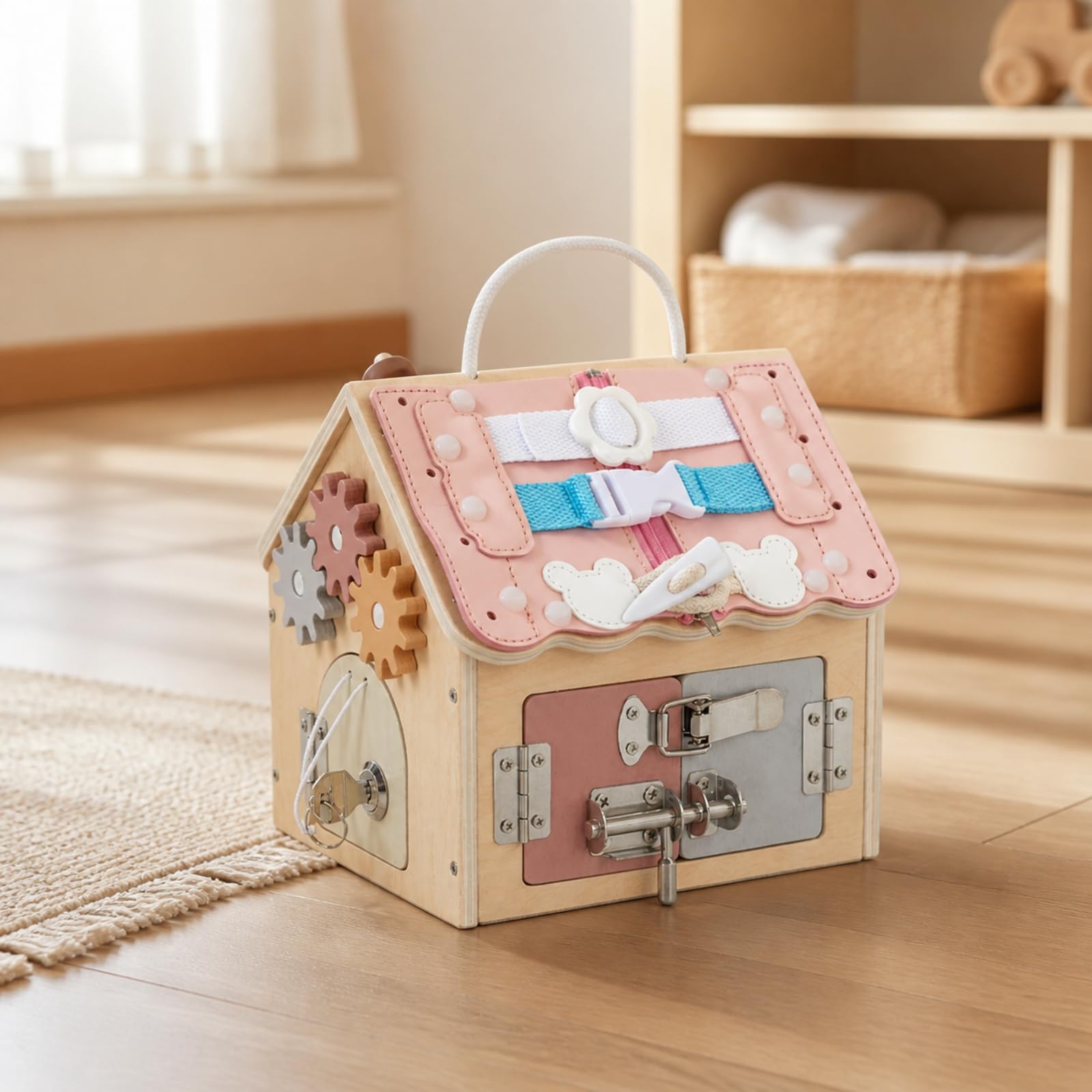 Lernkonzept-Beschäftigungshaus Feinmotorisch Fördernd Aktivitätenhaus aus Fördert Feinmotorik Activity Board für Spielzimmer, Klassenzimmer