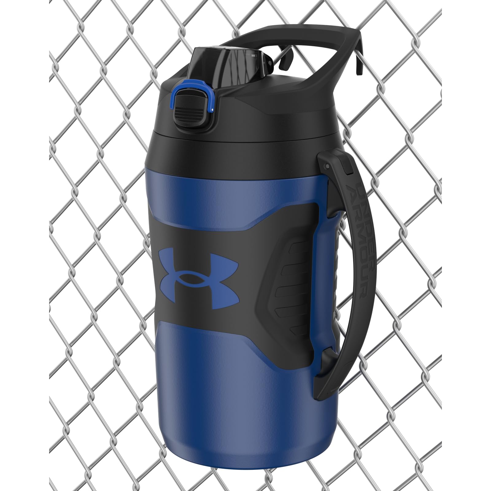 Under Armour Half Gallon Water Bottle Insulated, 64oz Insulated Water Bottle with Handle, Fence Hook, Leak Resistant, for Baseball, Football & More, Royal/Black