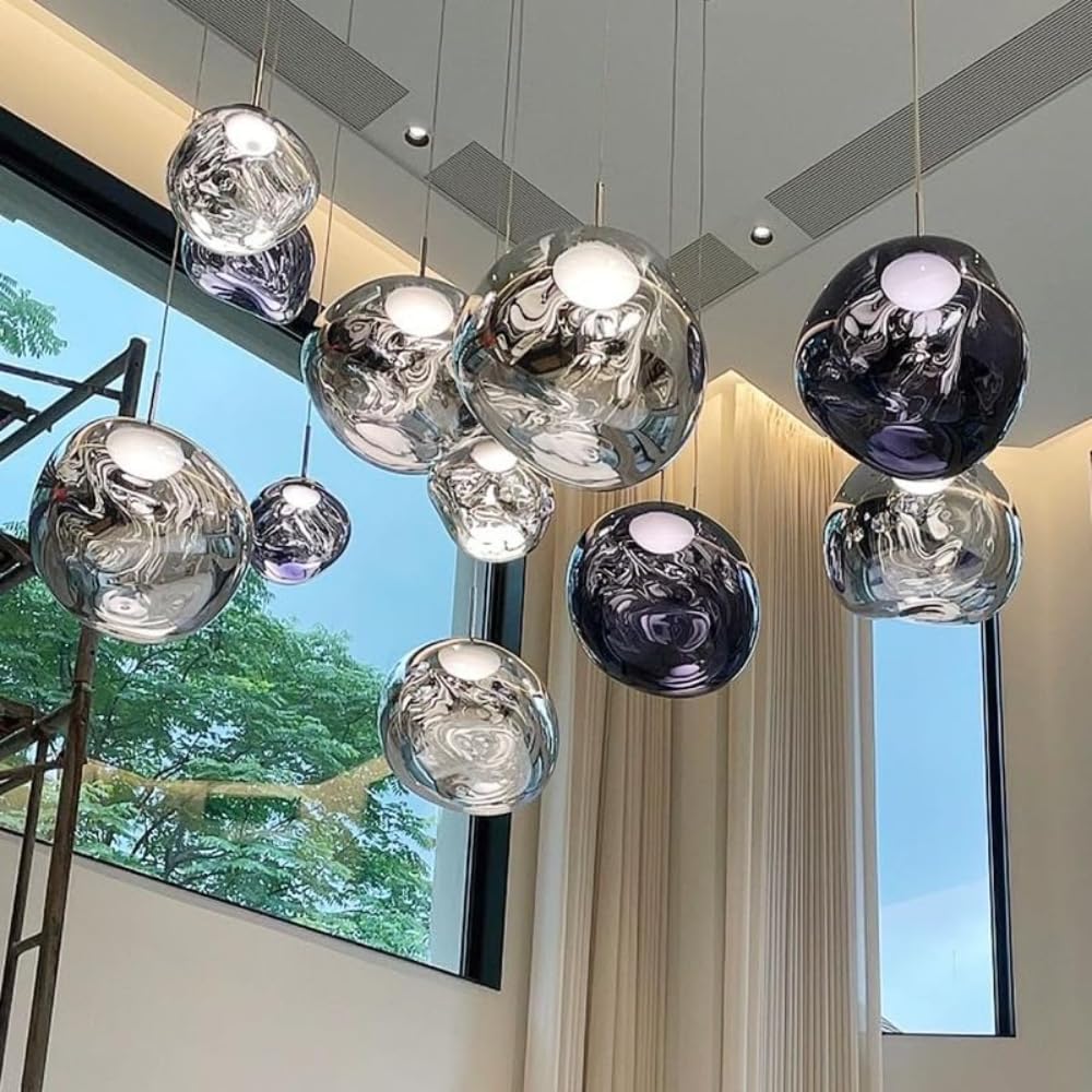 LYMSXAZOU Silver Lava Lamp Pendant Light - Unique Chandelier for Staircase, Villa, Duplex, Living Room, Dining Bar Counter