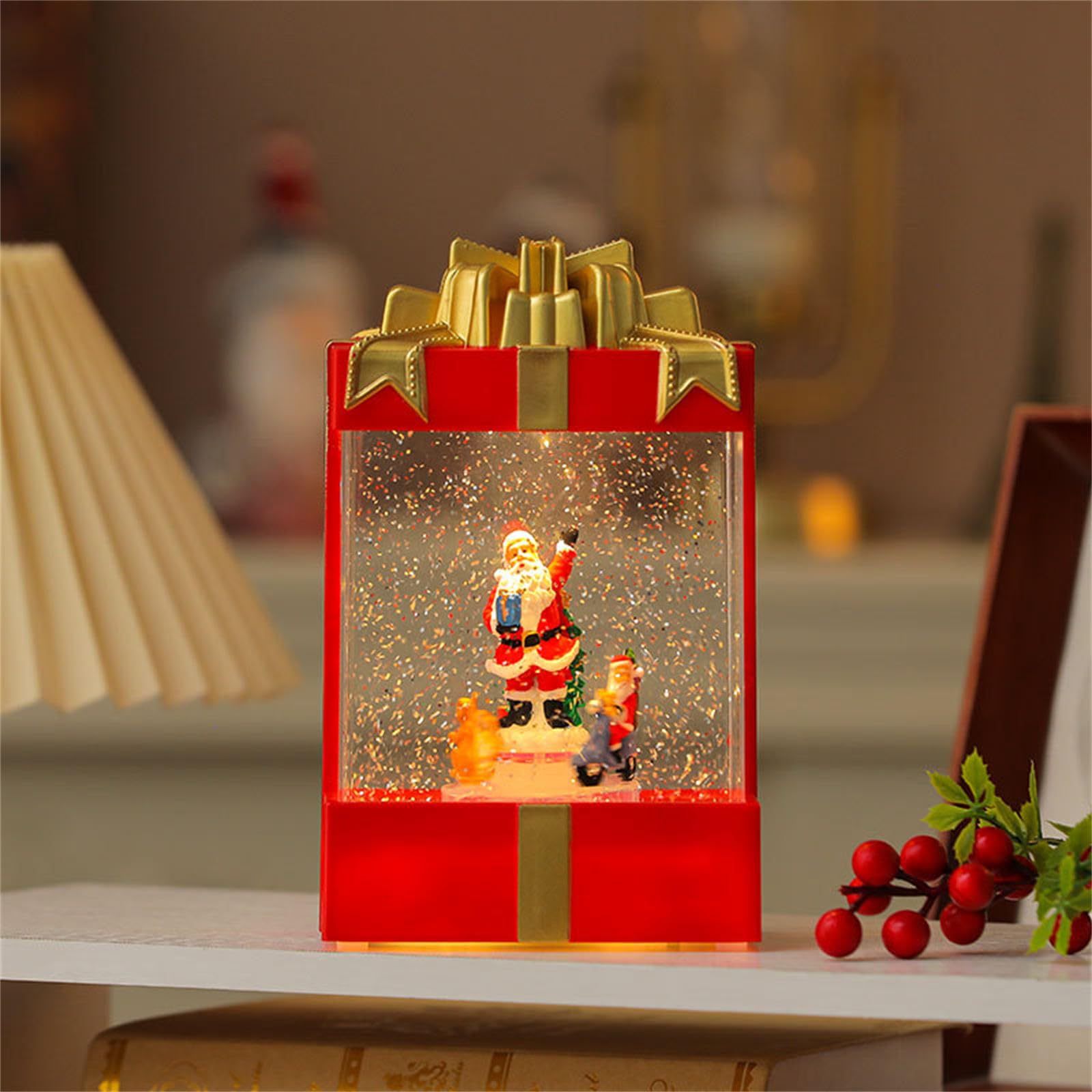 Weihnachts Schneekugel Lichterkette mit Weihnachtsmann Rentierschlitten Dekorationen, leuchtende Kastenform für Kinder, Kinderzimmer, Dekoration, Baumlichter