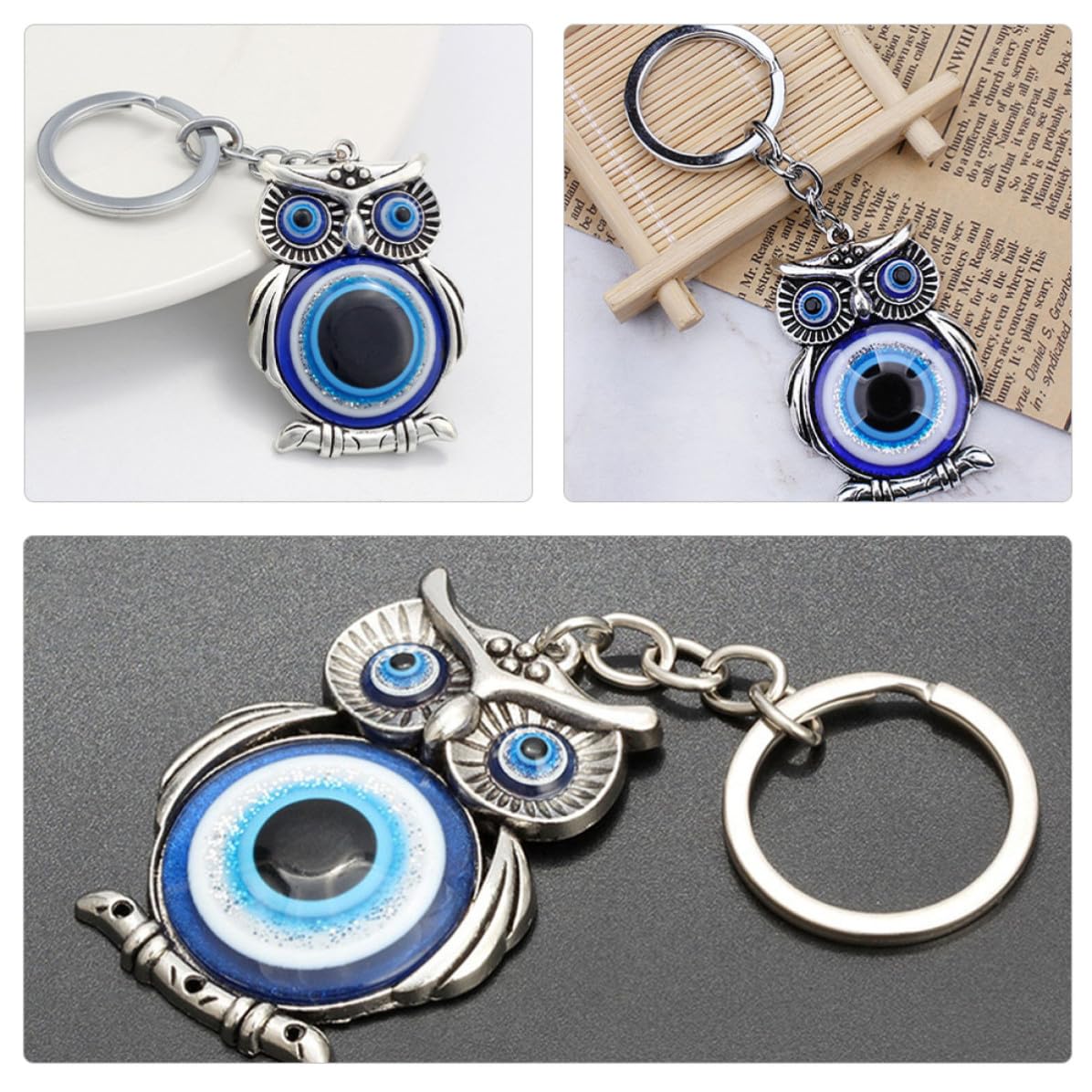 Operitacx 15 Pezzi Portachiavi a Forma di Gufo Blu in Lega di Zinco per | Accessori per Zaini e Borse, Pendente Leggero e Resistente, per Chiavi Auto e Uso Quotidiano