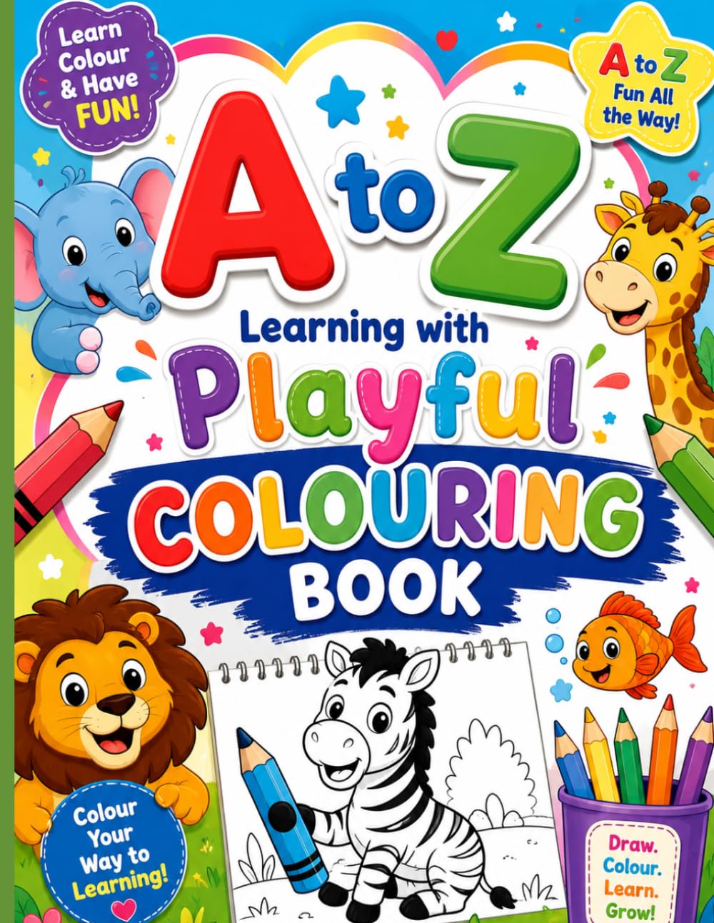 A to Z Learning with Playful Colouring Book: Fun Alphabet Coloring Pages for Kids Ages 3–6