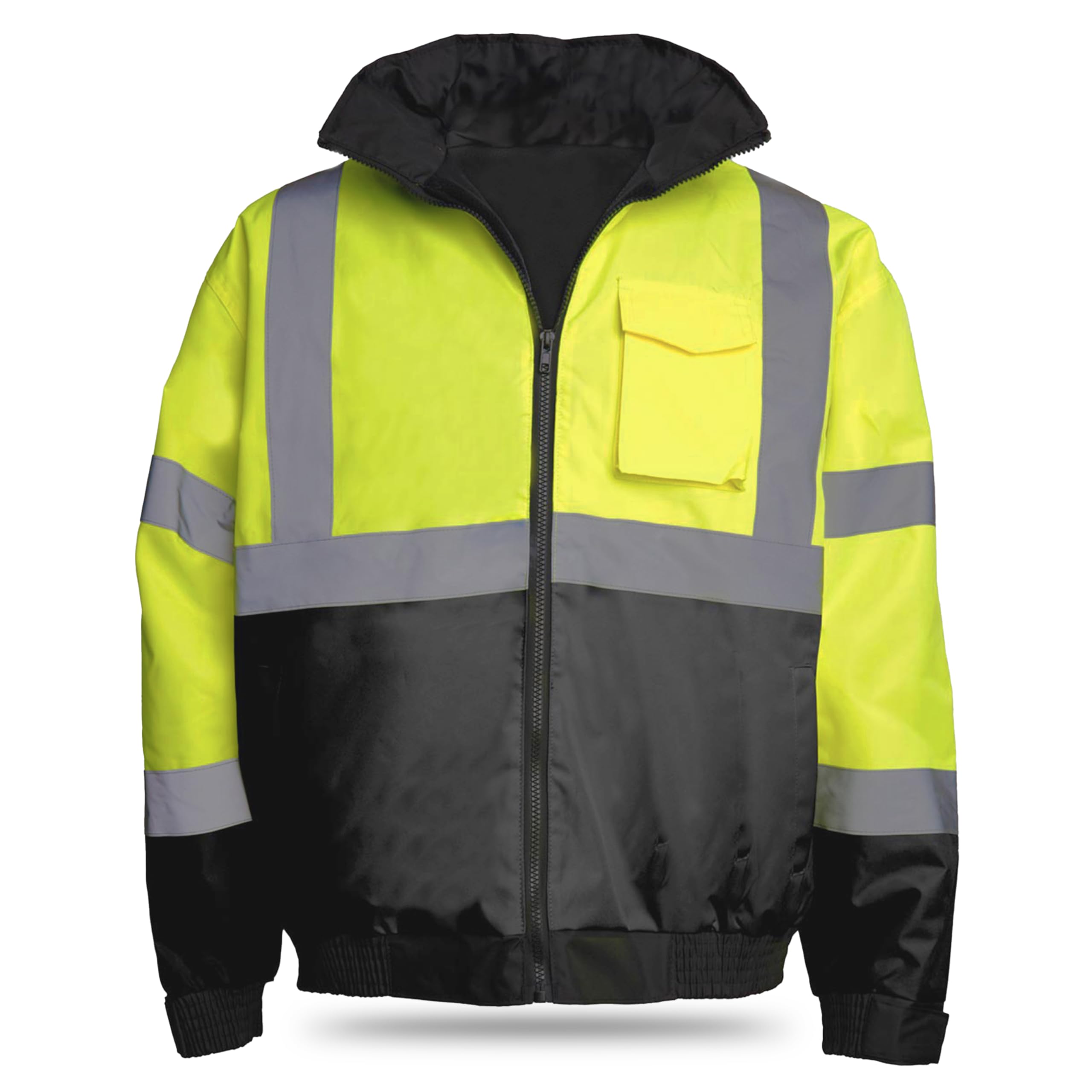 RUGGED BLUE C3 Hi-Vis Bomber Reflective Safety Jacket with Black Bottom | Hi Vis Safety Rain Jacket | Construction Jacket | Safety Jackets for Men Winter | Safety Bomber Jacket Reflective Waterproof