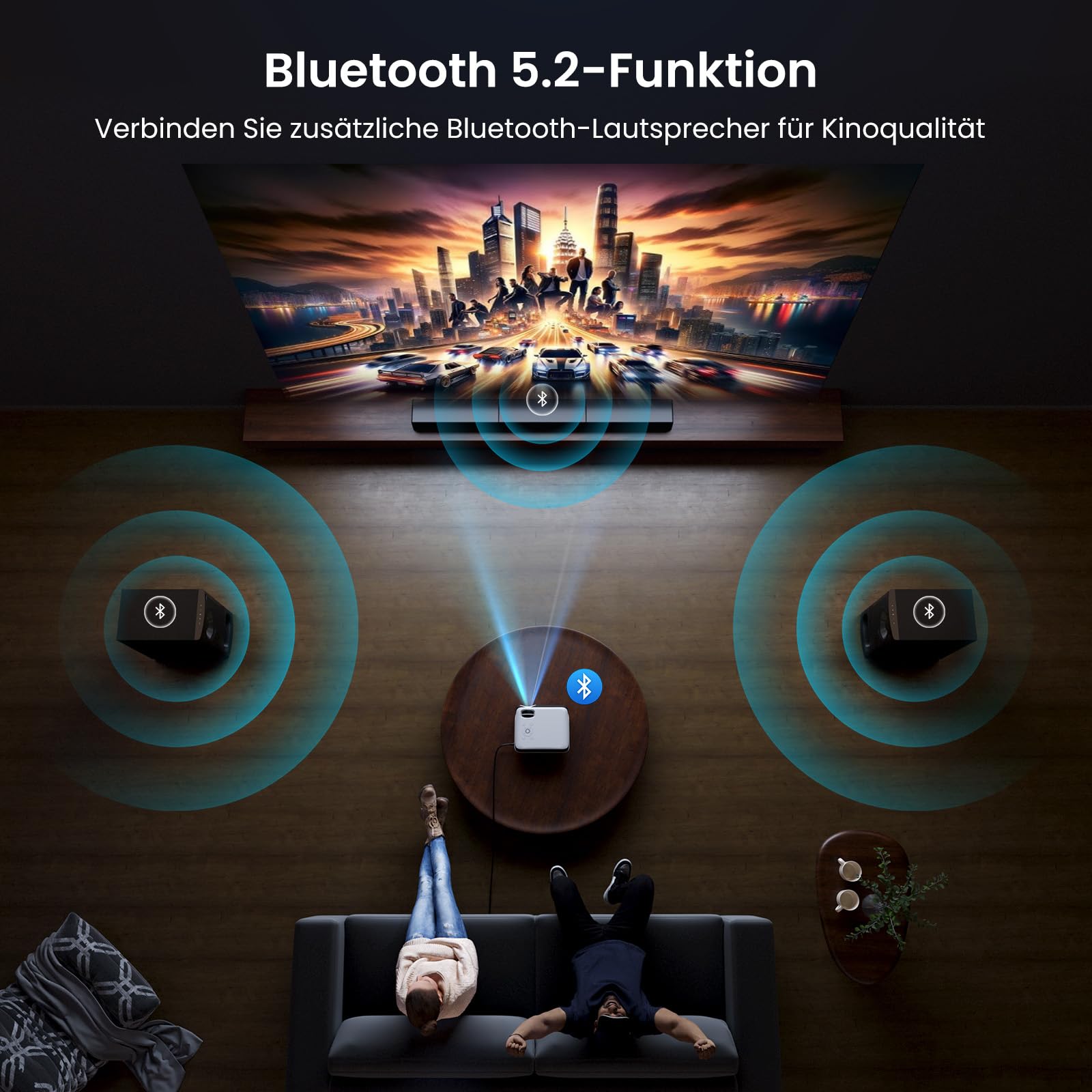 Google TV Smart Beamer 4k HAPPRUN 25000L Full HD Heimkino Dolby Audio Wi-Fi Bluetooth 300" Projektor