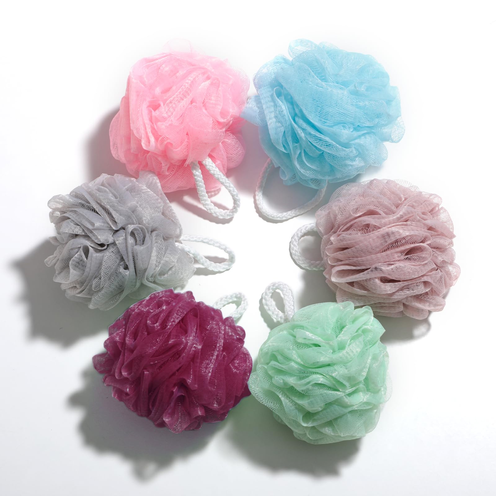 Loofah Sponge Shower Puff – 6 Pack Multicolor Mesh Bath Sponges & Body Scrubbers | Exfoliating Shower Poufs for Men & Women, Durable Bath Puffs for Rich Lather & Gentle Cleaning