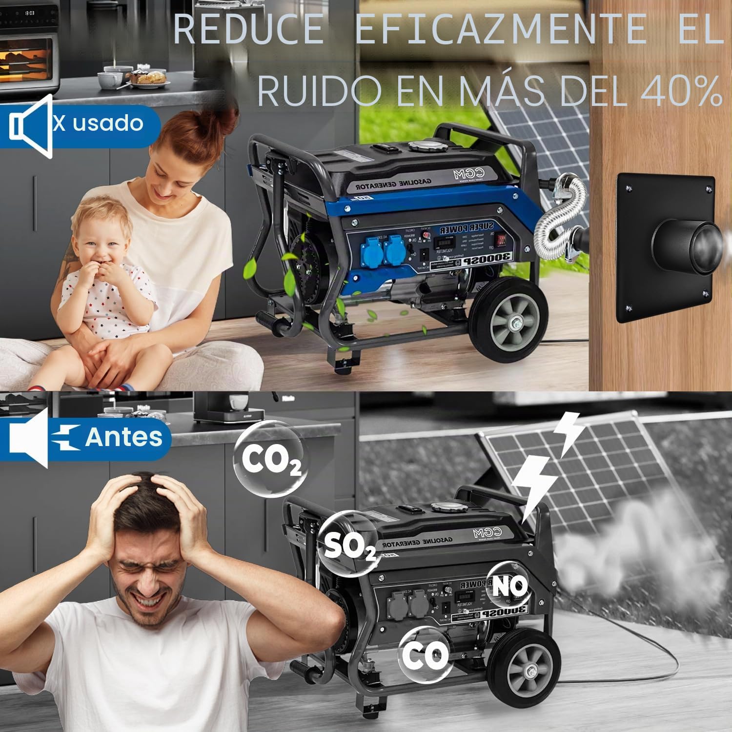 Kit de silenciador de escape para generador Firman, placa de montaje aislada, reducción del 52% en ruido, ventilación segura