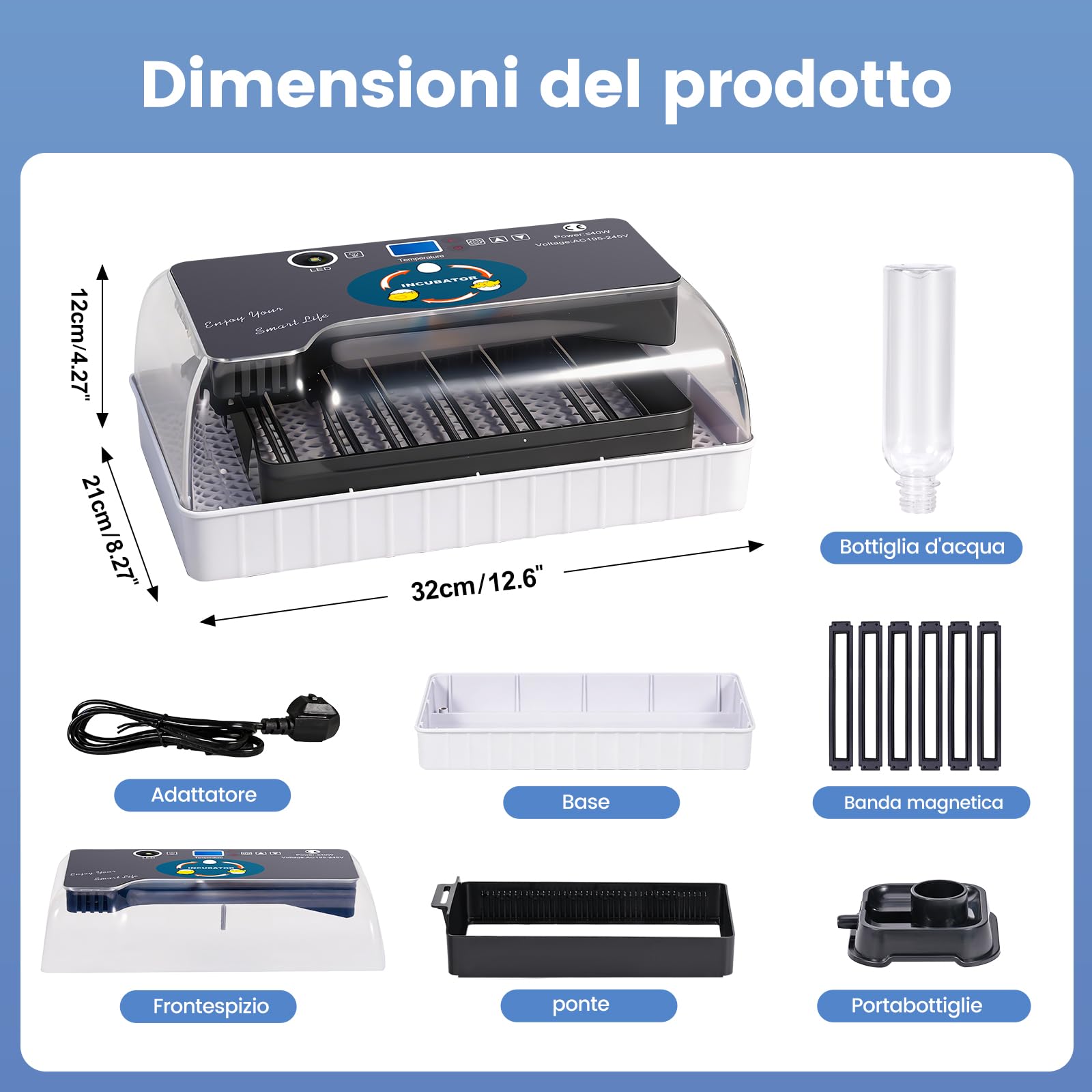 Incubatrice per Uova, 12-35 Uova Completamente Automatica con Display Della Temperatura, Controllo Della Temperatura e Giratore Automatico Delle Uova, per Galline da Cova, Quaglie, Anatre, Oche
