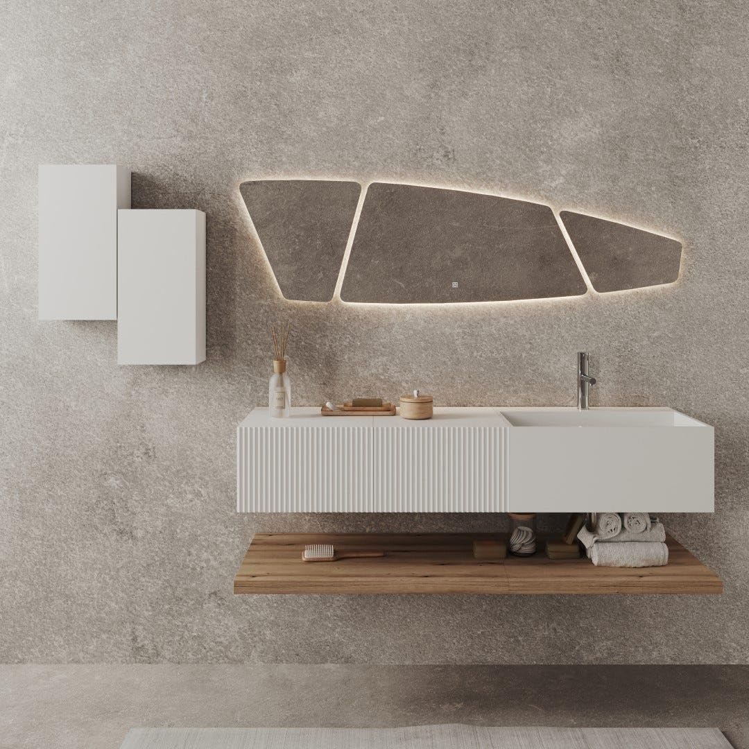 Kiamami Valentina Mobile Bagno Sospeso 140 Cm Bianco E Legno Miele Rodi