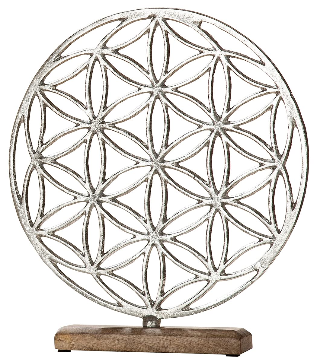GILDEDecorative Flower of Life - Flower of Life - Gift Birthday Valentine's Day Wife Girlfriend Mother - Wood Aluminium - Colour: Brown Silver - Height 36 cm