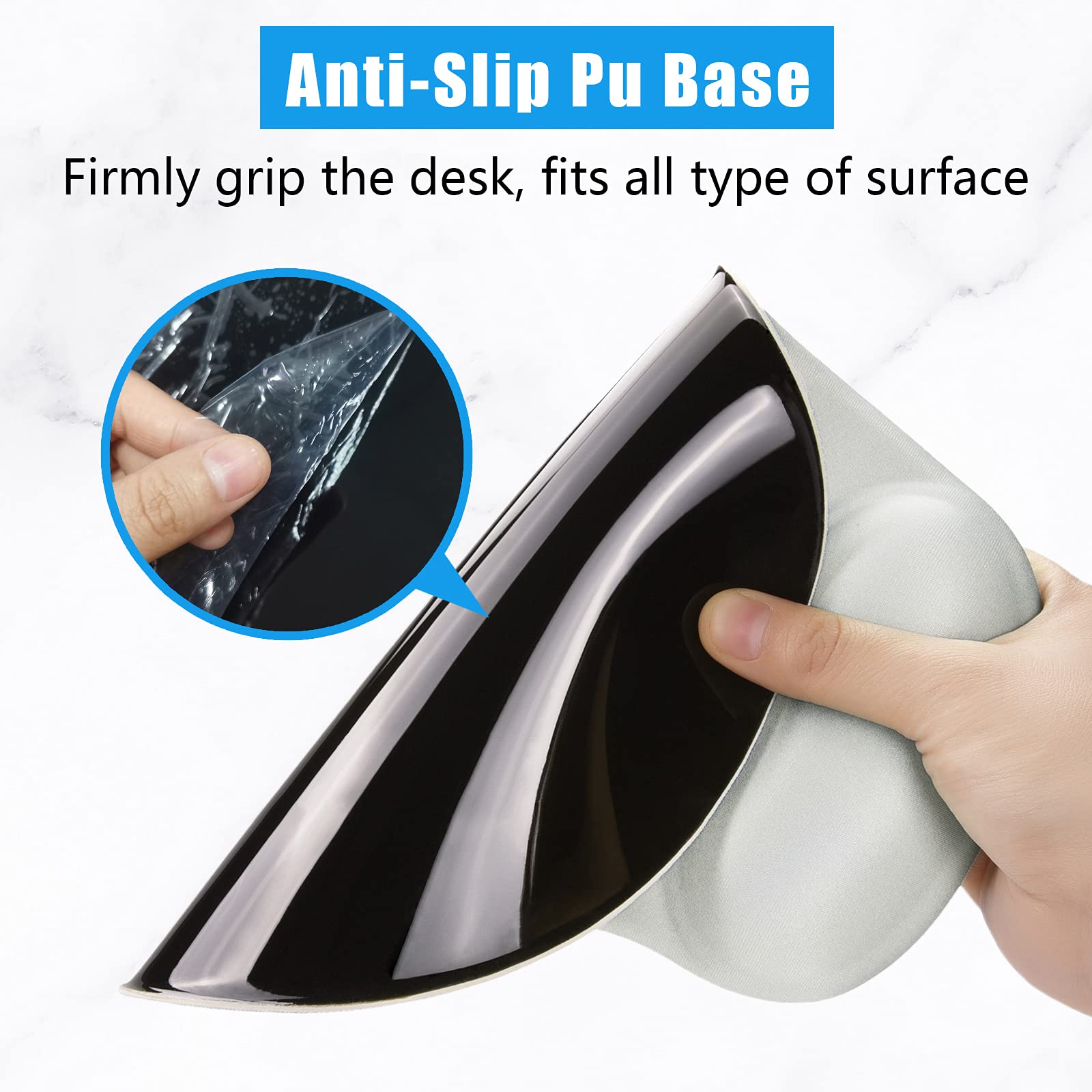 Hsurbtra Tappetino per mouse ergonomico con supporto per il polso, tappetino per mouse in gel con base antiscivolo in PU, tappetino per mouse in memory foam per alleviare il dolore, per laptop, PC, - Vista 5