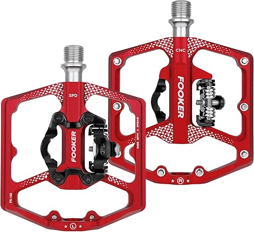 Miniatura 3 de FOOKER Pedales de bicicleta de montaña MTB, doble función plana y pedal, 3 rodamientos sellados plataforma plana compatible con pedal sin clip