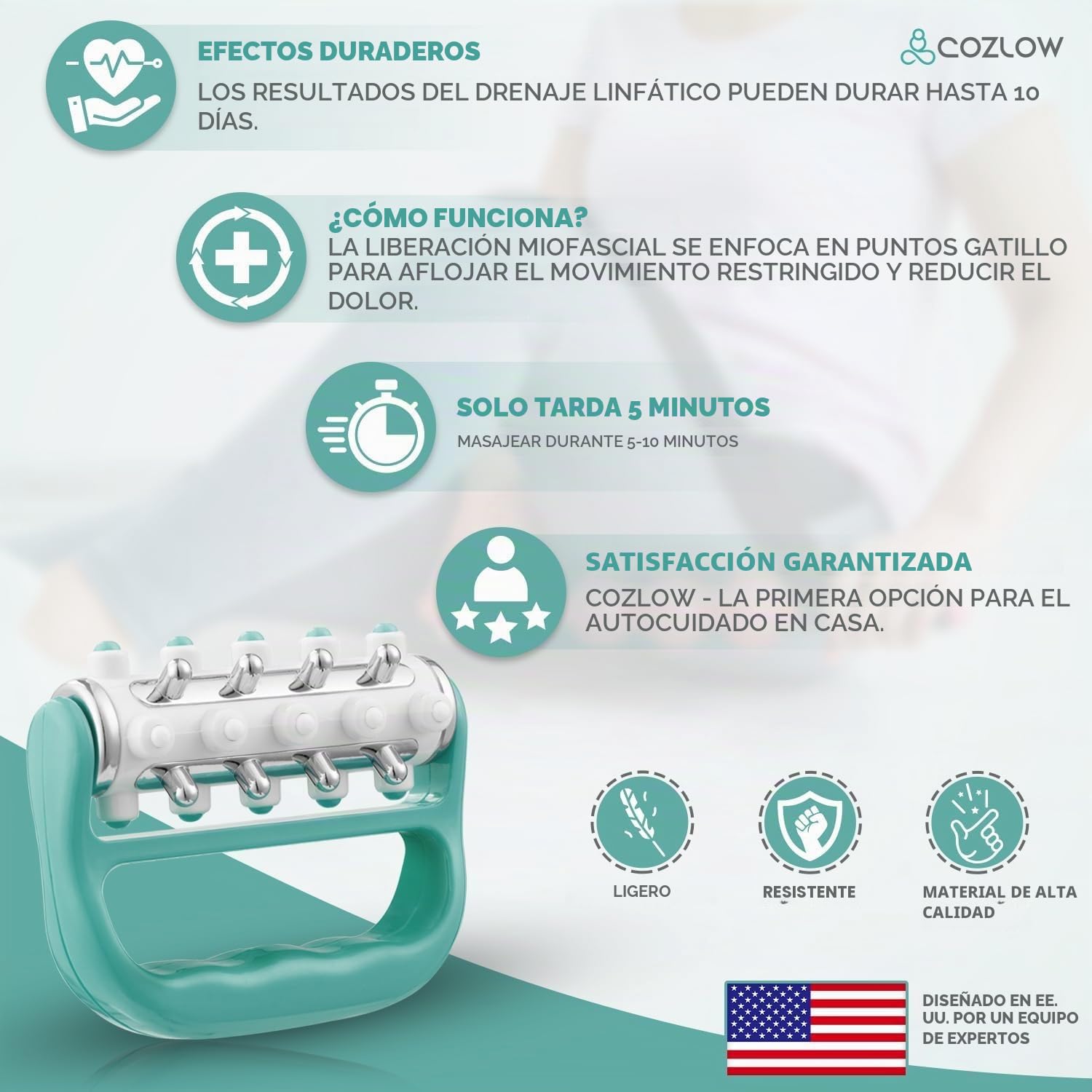 Masajeador MyoRelease de drenaje linfático + herramienta masaje para tejido cicatricial para abdomen, muslos, espalda y glúteos – Ayuda a reducir la apariencia de la celulitis – Verde – de Cozlow