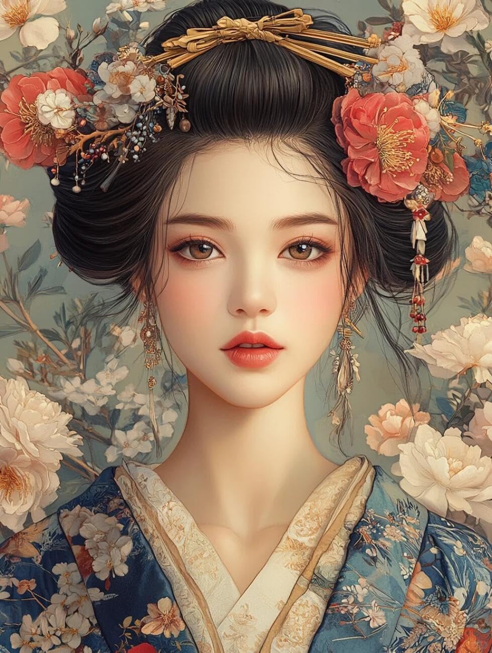 RKFLGEW 14CT Cross Stitching Kit Anime Japanese Geisha Preprinted Fabric Cross Stitch DIY Art Needlecrafts Embroidery Kits for Adults Beginners 40x50cm