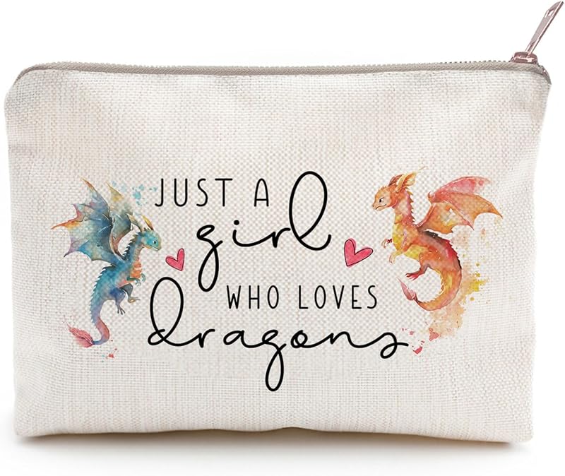 Necessaire LICOBG com estampa de dragão, zíper e material de linho, 20,07 cm x 20,07 cm x 17,27 cm, 1 unidade