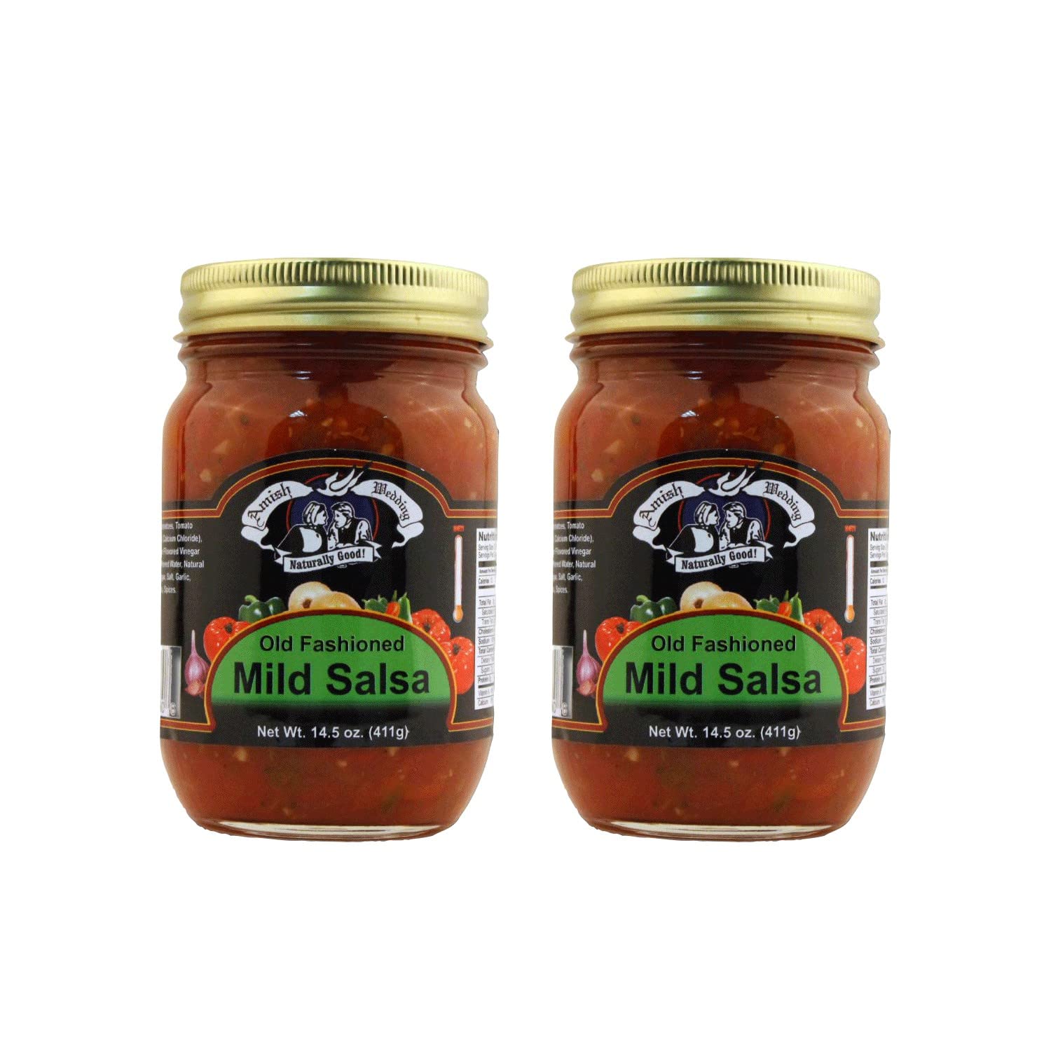Amish Wedding Kettle Cooked Salsa, Thick and Chunky Pack of 2 14.5 ounce Jars, Mild Heat