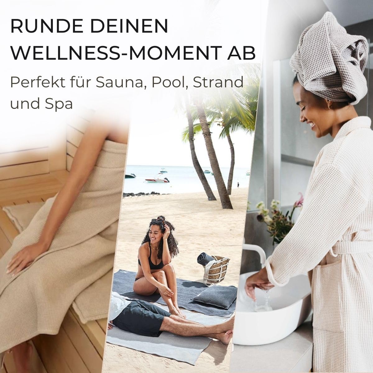 BADESOFA® Badetuch groß 100x200 cm aus Baumwolle – Schnelltrocknendes Sauna-Handtuch in modernem Waffelpiqué – Weich & leicht auf der Haut – Großes Saunatuch in Perlmutt