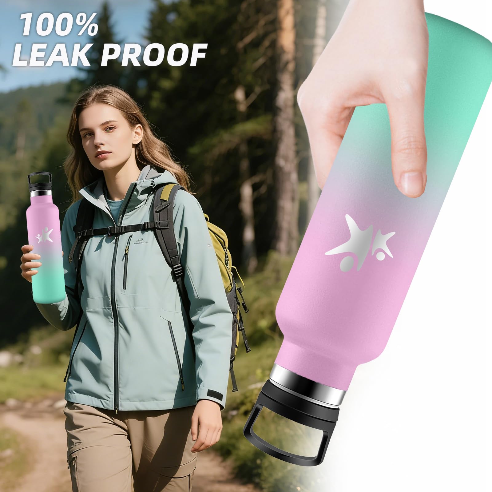 Grsta Borraccia Termica, Borracce 1 litro, Borracia con Cannuccia, Senza Perdite, Bottiglia Termica, Borraccia Palestra Senza BPA, Acciaio Inossidabile 18/8, Borracce per Escursionismo, Campeggio