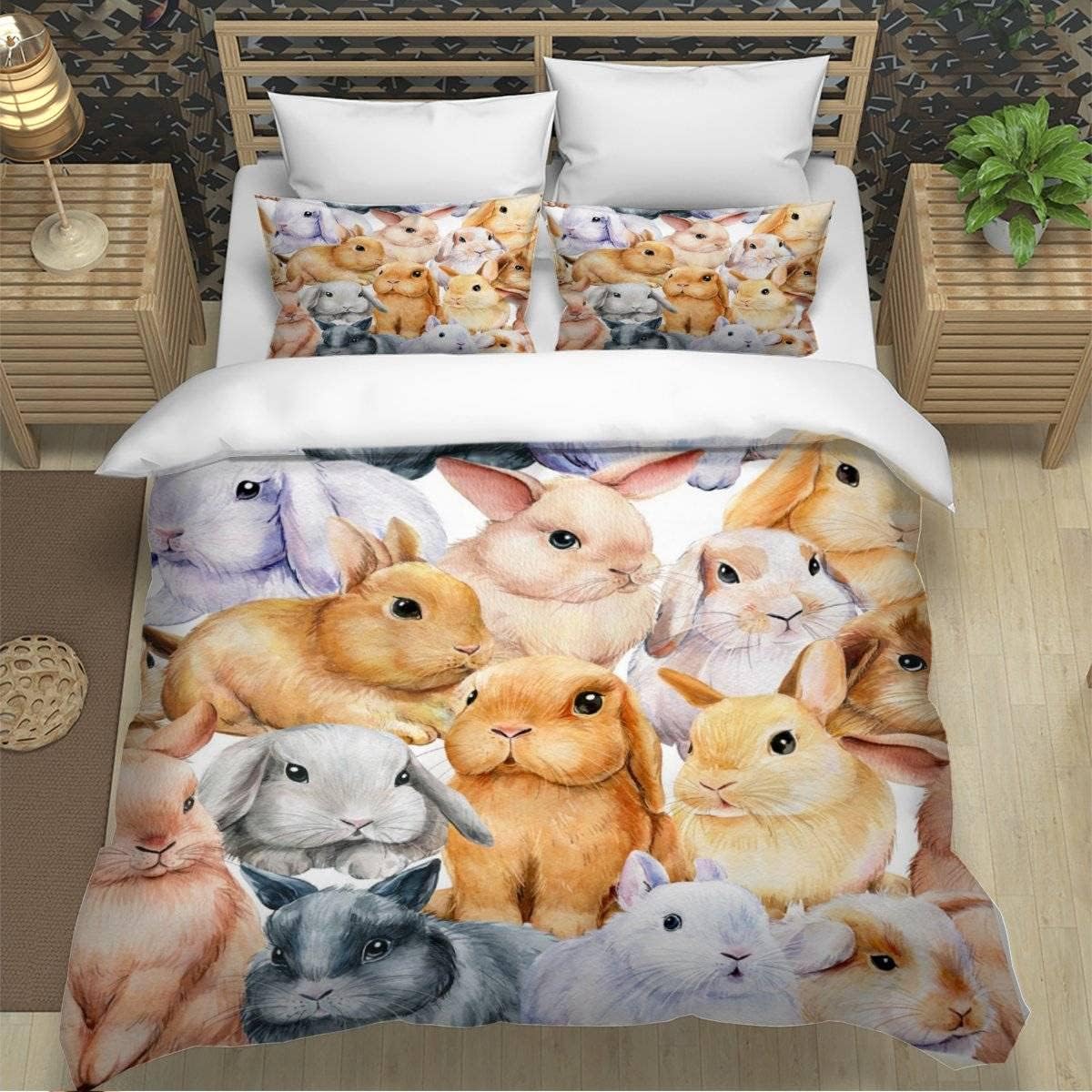 MEVASA Kids Rabbit Duvet Cover Set - Hypoallergenic Fluffy Microfiber Single 3 Pieces /135x200