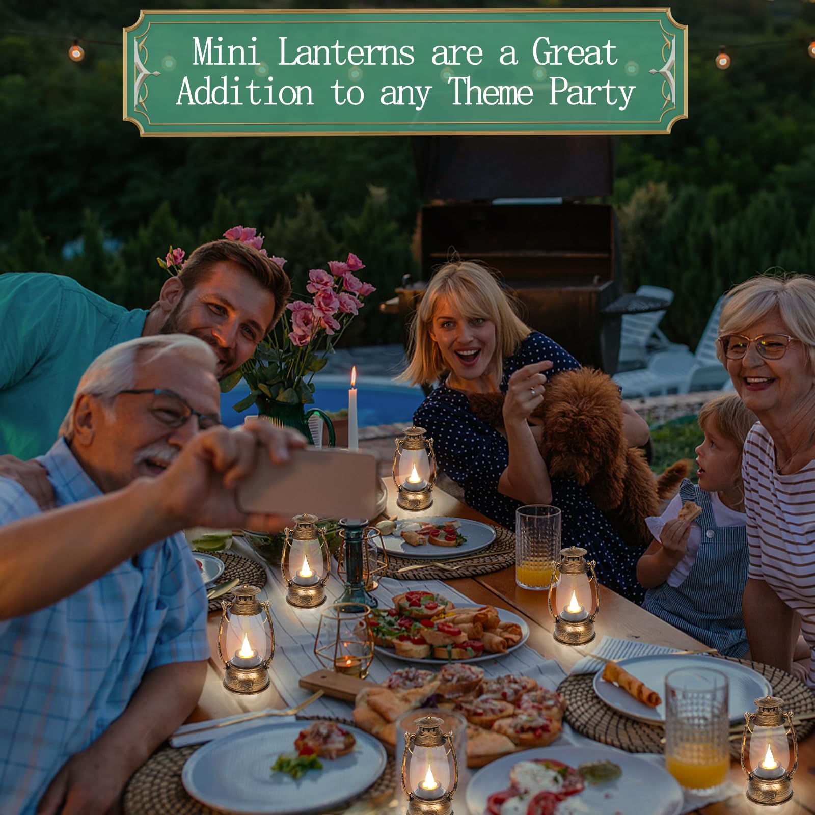 Paquete de 12 linternas decorativas vintage, mini farol portavelas LED decorativos con velas sin llama para centros de mesa de boda, fiestas de Navidad al aire libre, color marrón 2