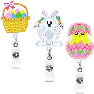 3 Pieces Nursing Name Badge Holder Cute Valentine Easter Irish Festival Retractable Badge Reel Holder Felt Lanyard Retractable Clip for Student Doctor Teacher(Vivid Style)