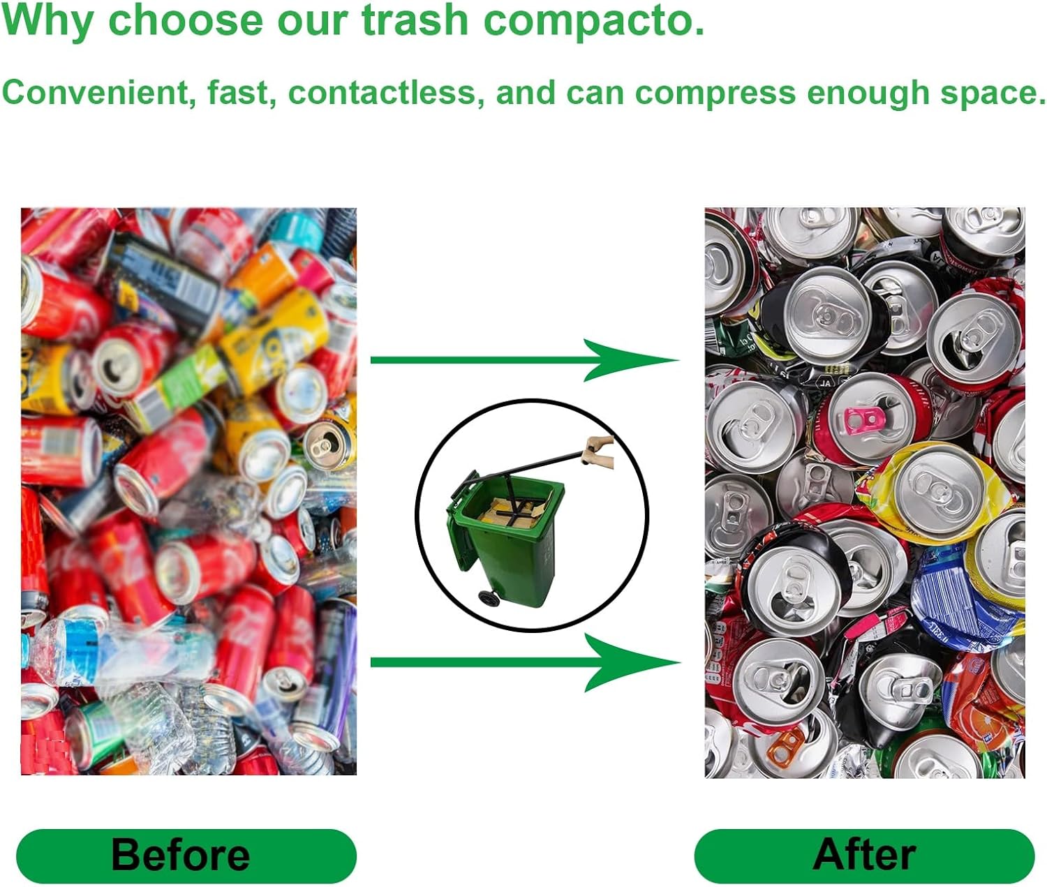 Trash Bin Compactor, Manual Touchless Trash Can Compactor,Plate Garbage Squash with Adjustable Handle,Portable Waste Smasher for Household Kitchen Garden Restaurant Recycling(One Piece)