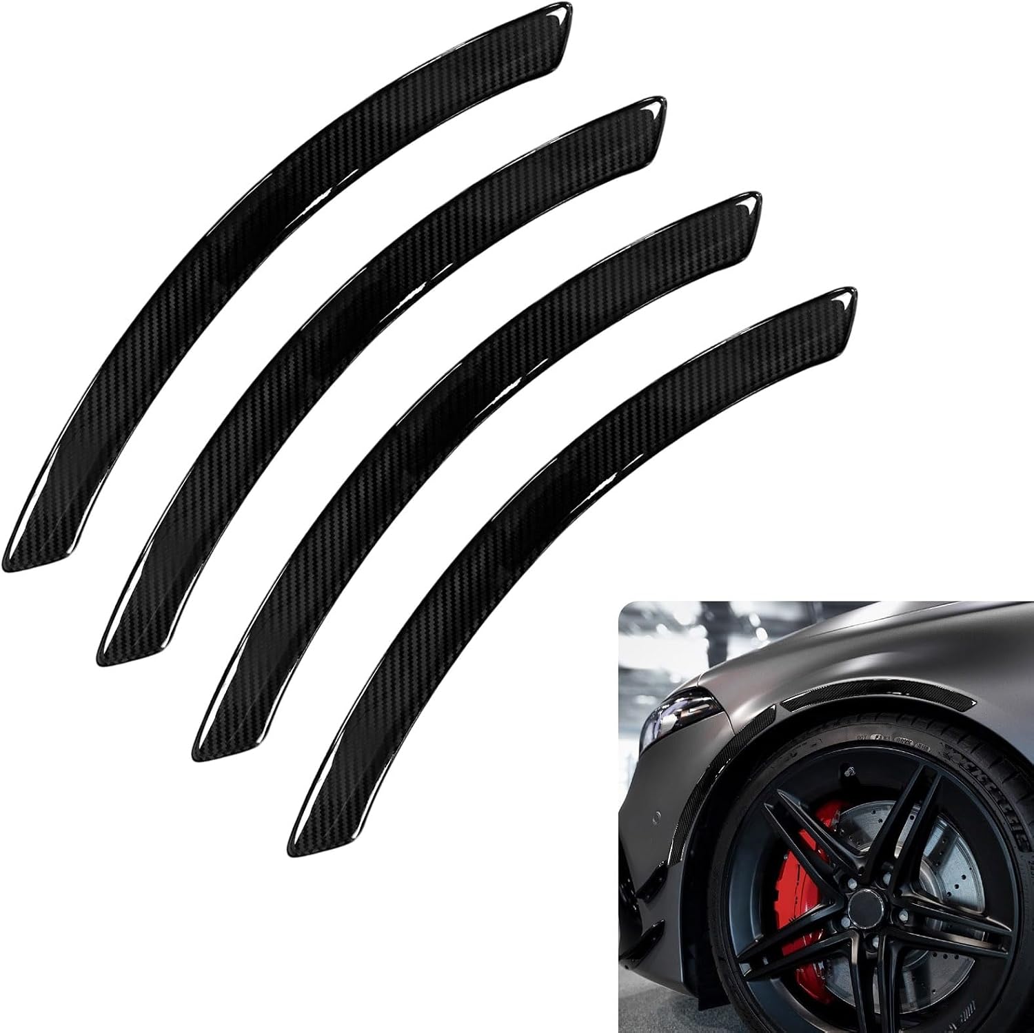 4 PCS Car Wheel Tire Eyebrow Strips, Wheel Arch Protector, Carbon Fiber Fender Flare Lip Trim, Self Adhesive Anti Scratch Decorative Guards for Truck SUV Auto Body Edge Universal (Black #Sport)