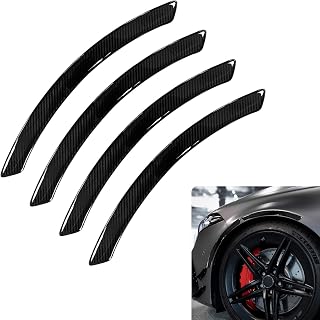 4 PCS Car Wheel Tire Eyebrow Strips, Wheel Arch Protector, Carbon Fiber Fender Flare Lip Trim, Self Adhesive Anti Scratch Decorative Guards for Truck SUV Auto Body Edge Universal (Black)