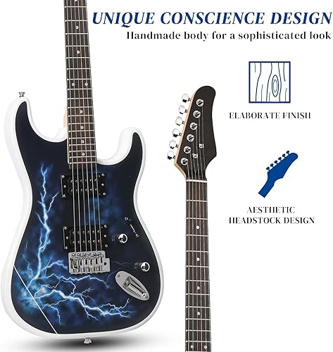 Miniatura 4 de Ktaxon Guitarra eléctrica de 39 pulgadas, cuerpo sólido de tamaño completo, pastillas H-H de 6 cuerdas, kit de guitarra para principiantes con