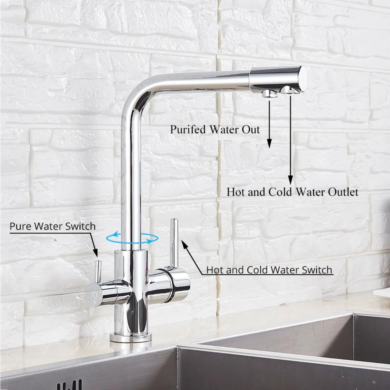 TTDGYYXW Filtro de Agua Grifo de Cocina Cromado Grifo para Beber grifos giratorios con función de purificación para grúas mezcladoras de Fregadero