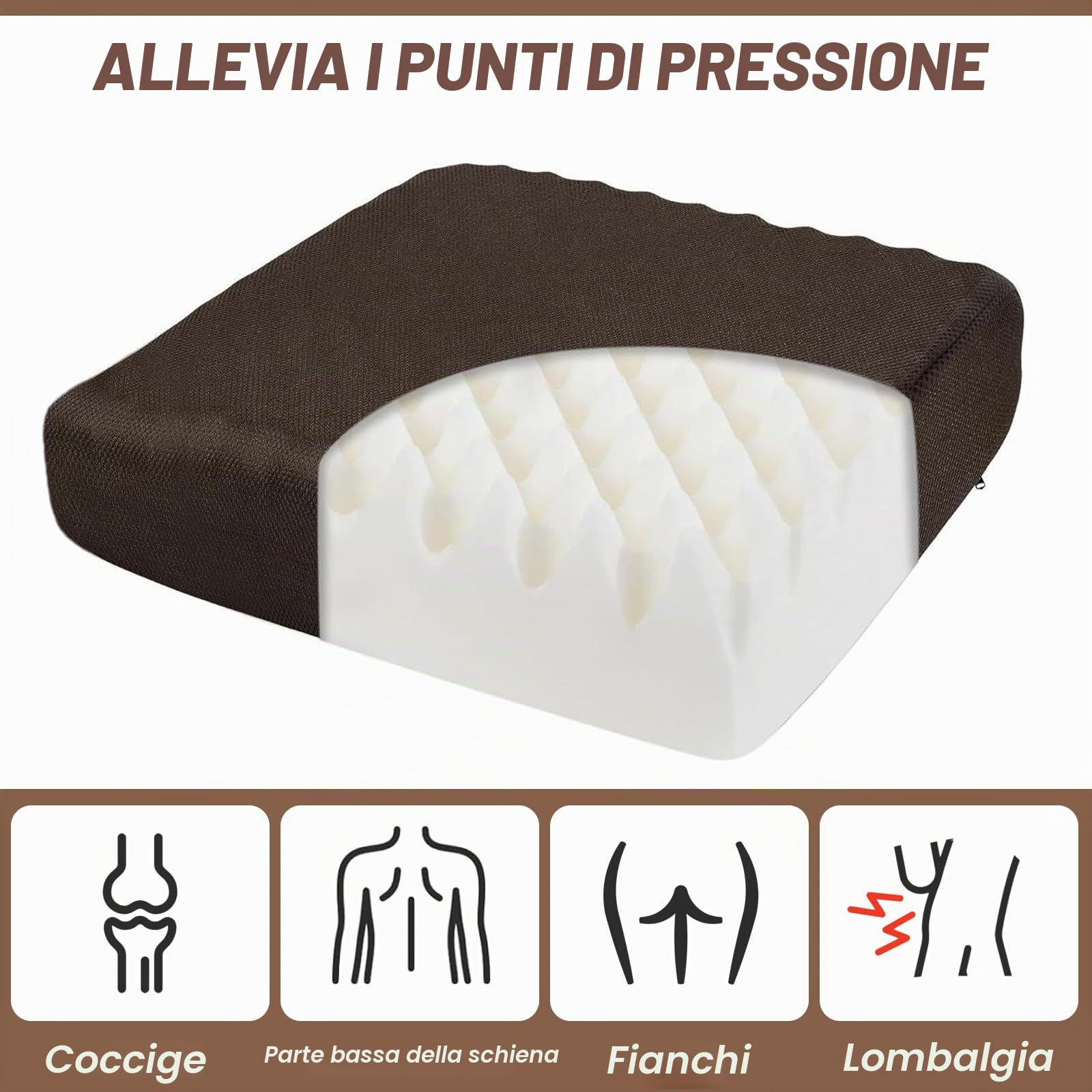 Cuscino rialzo in Memory Foam con Copertura Lavabile, 51x51x12.5 cm Supporto Ergonomico per Poltrone, Divani e Sedie Reclinabili, Ideale per Anziani e Adulti (Caffè)