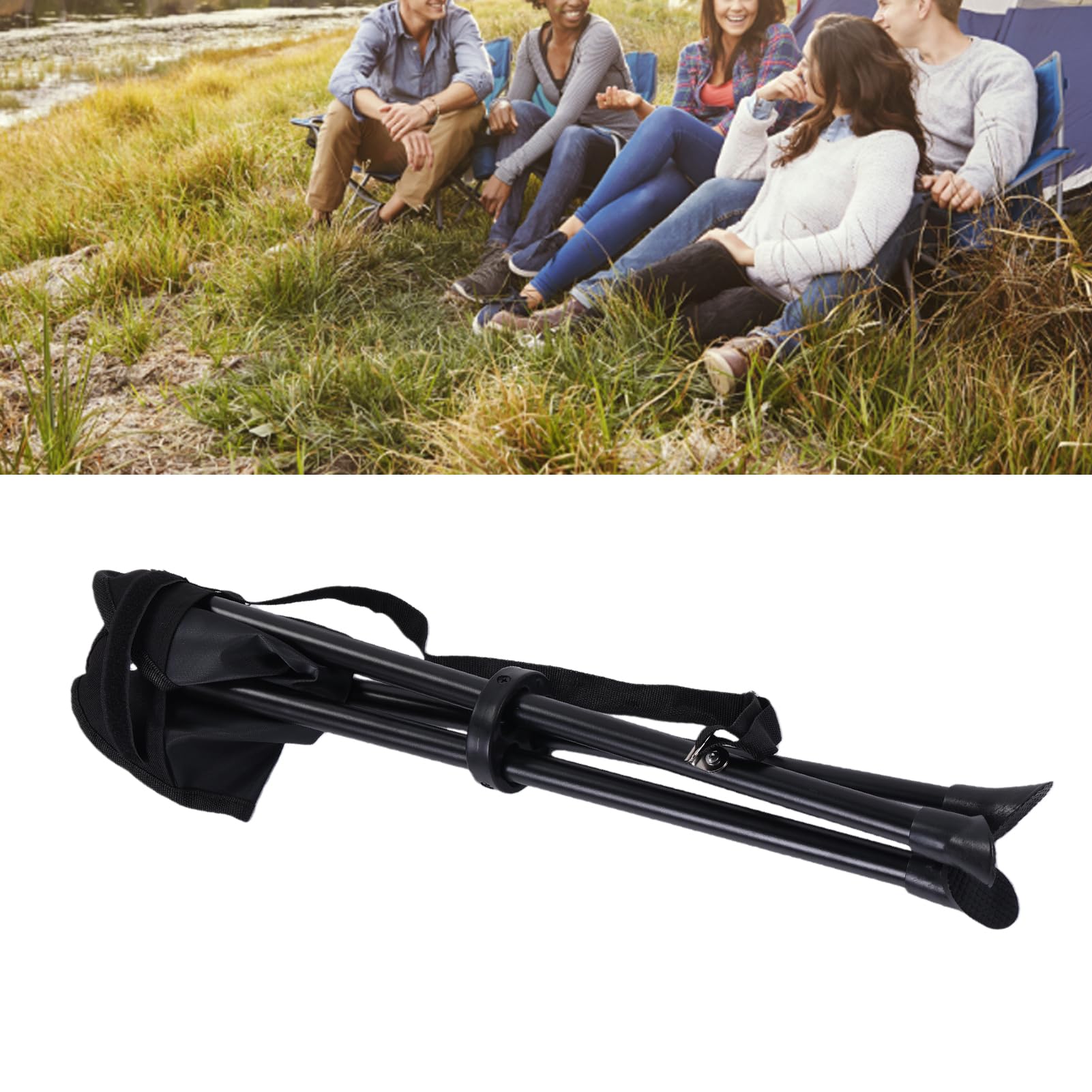 Sgabello pieghevole con treppiede, antiscivolo, portatile, sedia pieghevole per campeggio, pesca, picnic, carico 200 kg, rivestimento impermeabile in PVC (nero)