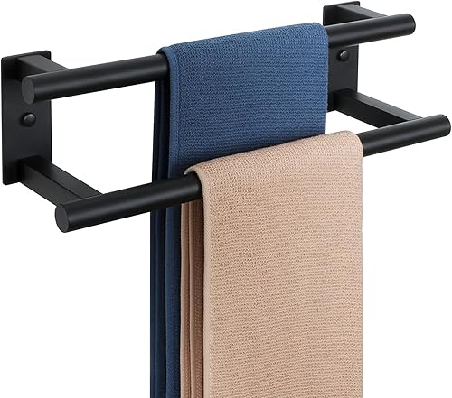 Alise Toallero doble de baño, toallero negro mate para baño, toallero de montaje en pared, toallero de acero inoxidable SUS304 resistente, GDL7400-B