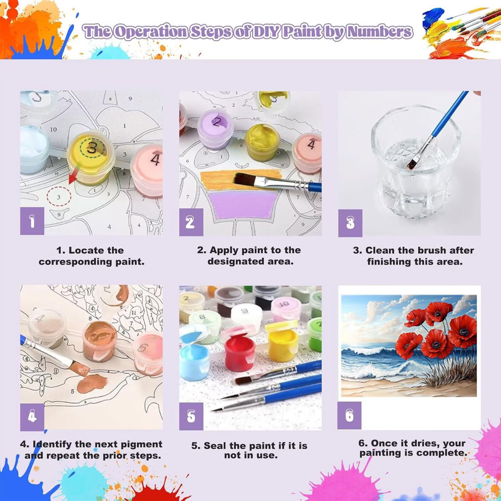 Peinture Numero Adulte Fleur Coloriage par Numero Adulte Mer DIY Paint by Numbers, avec Pinceaux Peinture Loisir Creatif Enfant Numéro D'art Cadeau Femme, Pour Decoration Maison Murale 60x80cm H - 907