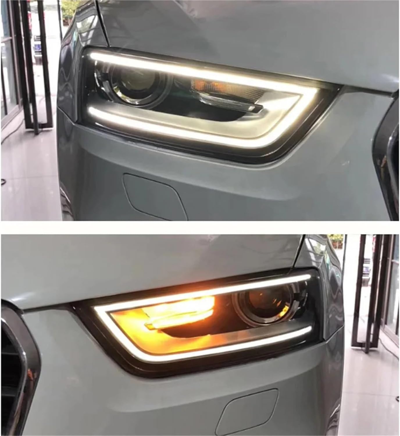 2PCS Automobile Headlight Compatible with Q3 2013-2016 DRL Modification Assembly Front Lamp Lens Car Accessory