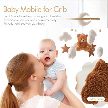 EERKEOD Baby Crib Mobile Bear Nursery Mobile for Boys Girls Teddy Velvet Mobile Nursery Decor for Infant Bedroom Hanging Baby Mobile for Bassinet Newborn Baby Gift(Brown Bear)