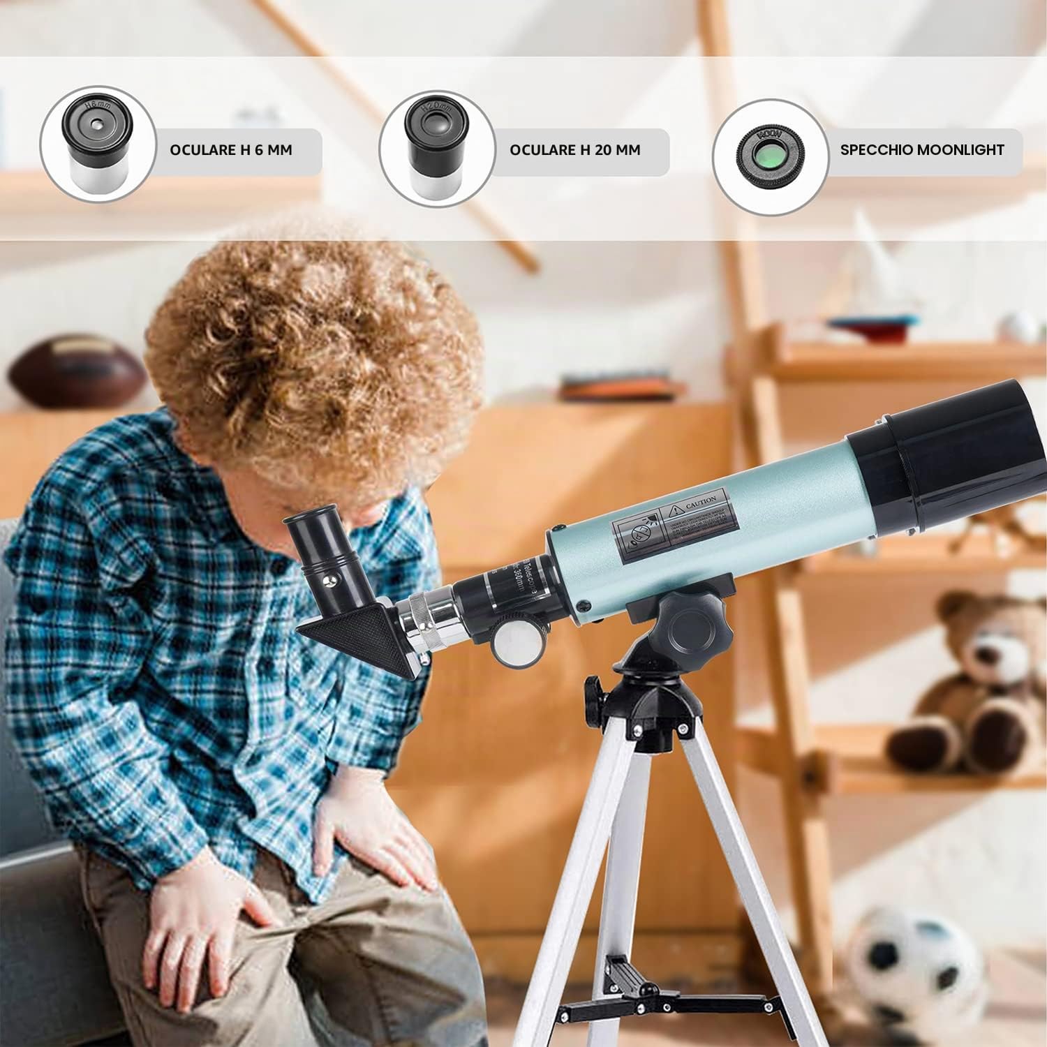 Telescopio Astronomico Bambini, Telescopio 360/50mm Zoom 90X HD Outdoor Monoculare Spazio Telescopi Rifrattore Portatile Refrattori Telescopi Con Treppiede per Bambini Adulti Principianti