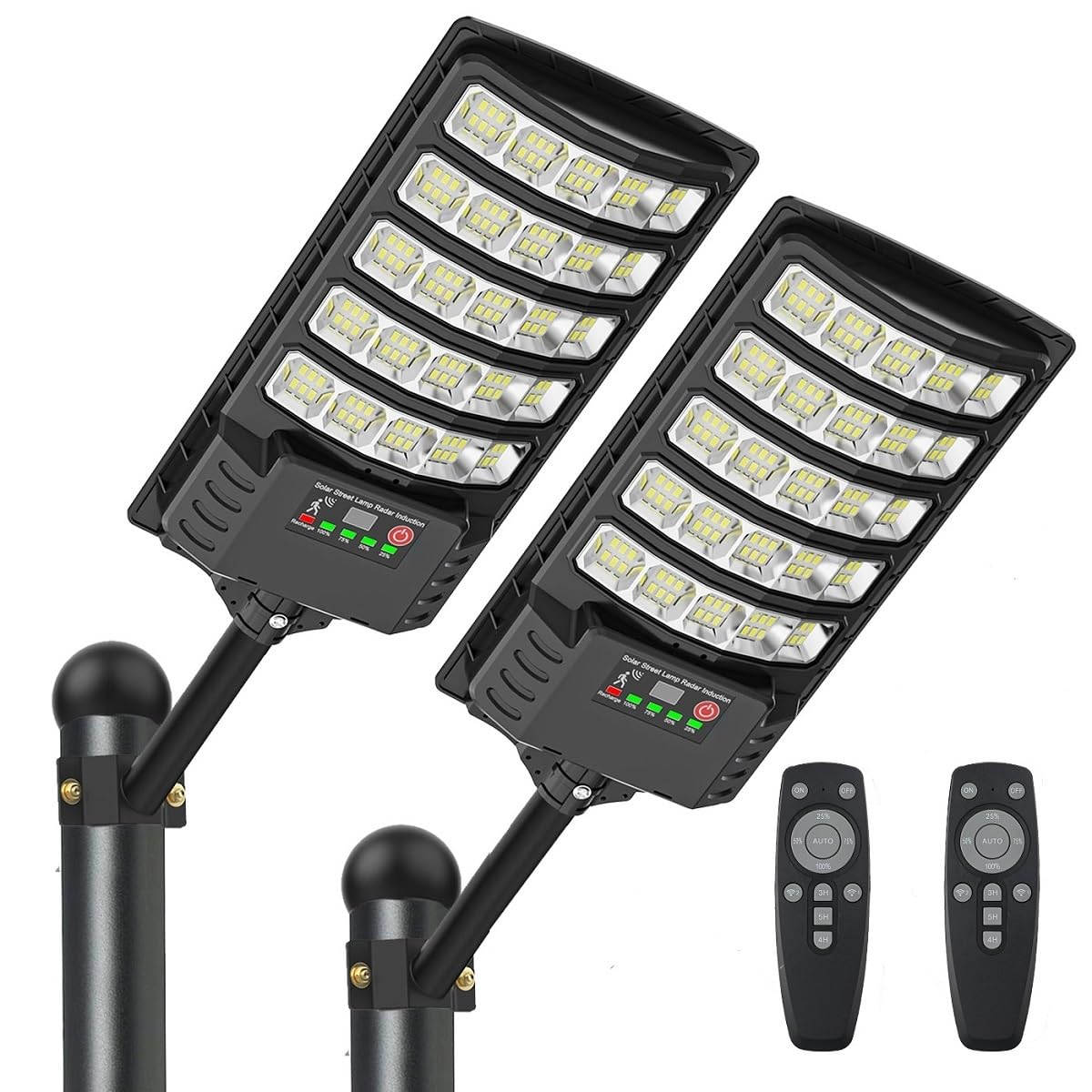 Solar Street Lights Outdoor Waterproof, 8500K LED Solar Powered Parking Light Dusk to Dawn with Motion Sensor Security Flood Lighting for Driveway, Backyard, Garage, Path, Countryside, Yard (2Pieces)