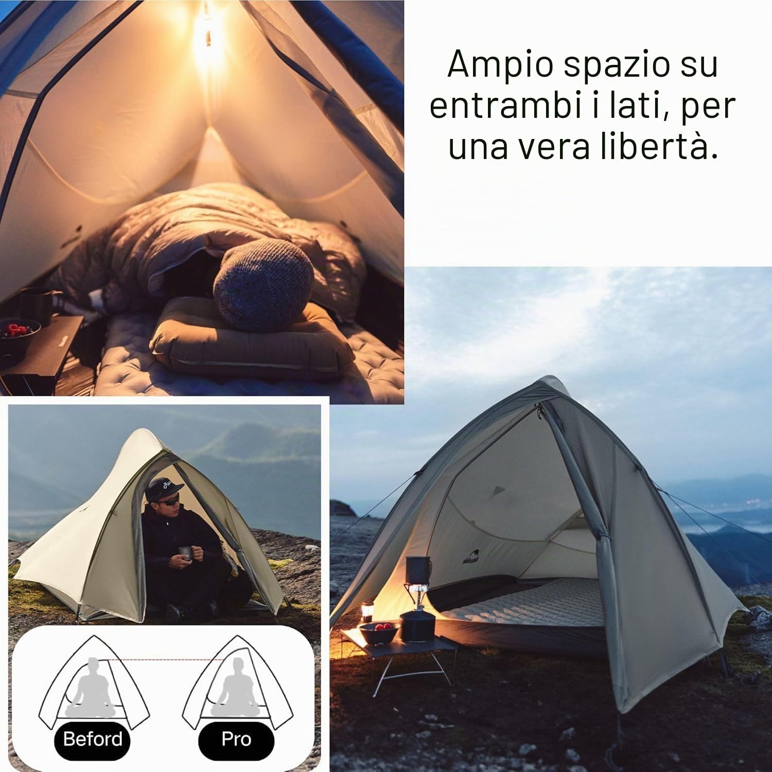 Tenda Naturehike Cloud up Pro, tenda ultraleggera 2024, 1,75 kg (tutti gli accessori inclusi), tenda doppia per 2 persone, per ciclismo, campeggio, escursioni, escursionismo, autoportante, costruzione