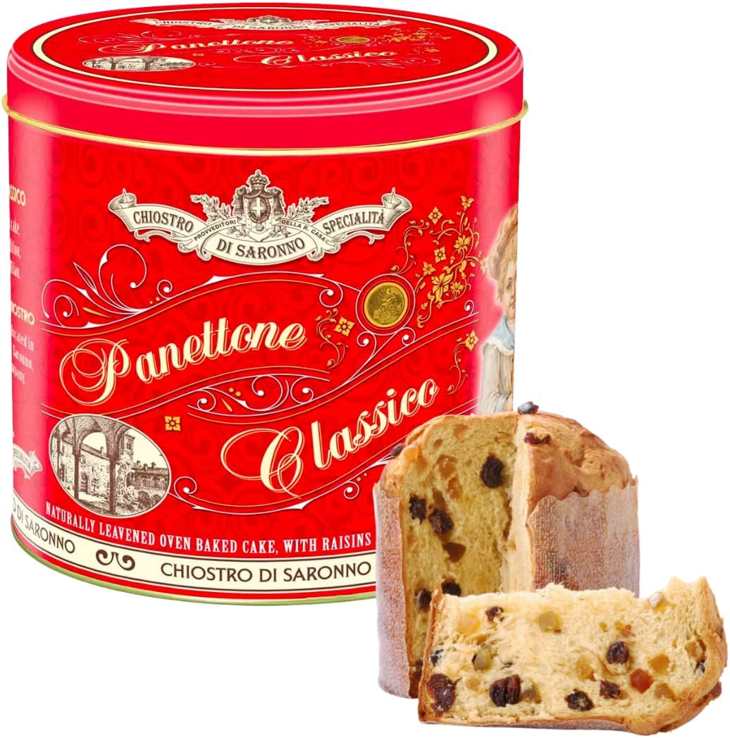 Panettone italian cake - Luxury christmas cake for family Christmas gifts, couples, women or men gifts - Christmas cake tin of panettone - authentic classic panettone Christmas fruit cake