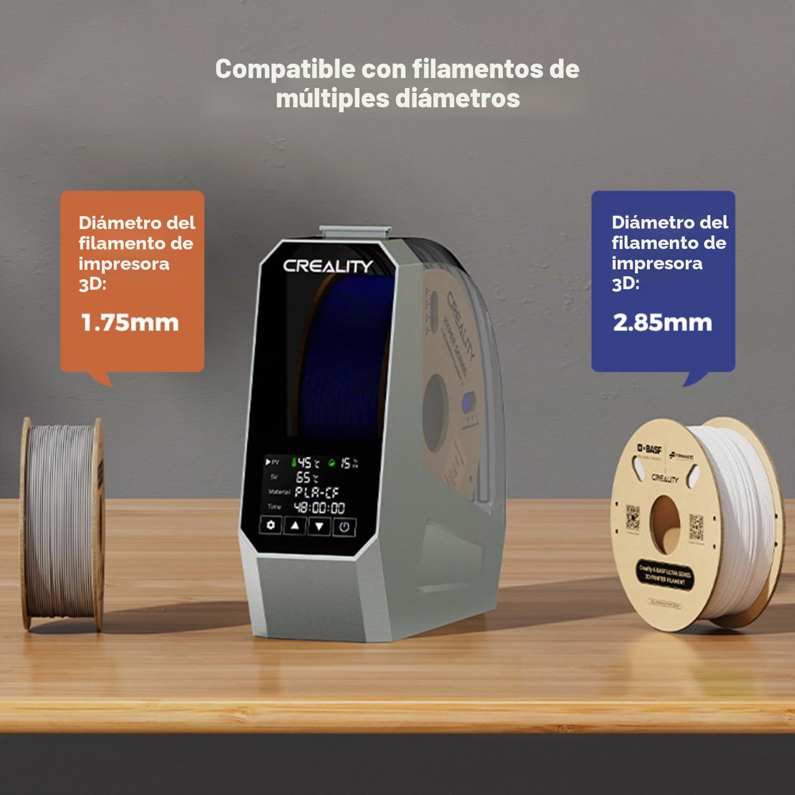 Creality Space PI - Secador de filamento para Impresora 3D, con Ventilador Integrado, Pantalla táctil de 3,7", calefacción PTC a 360 °C, Soporte de Almacenamiento de filamentos