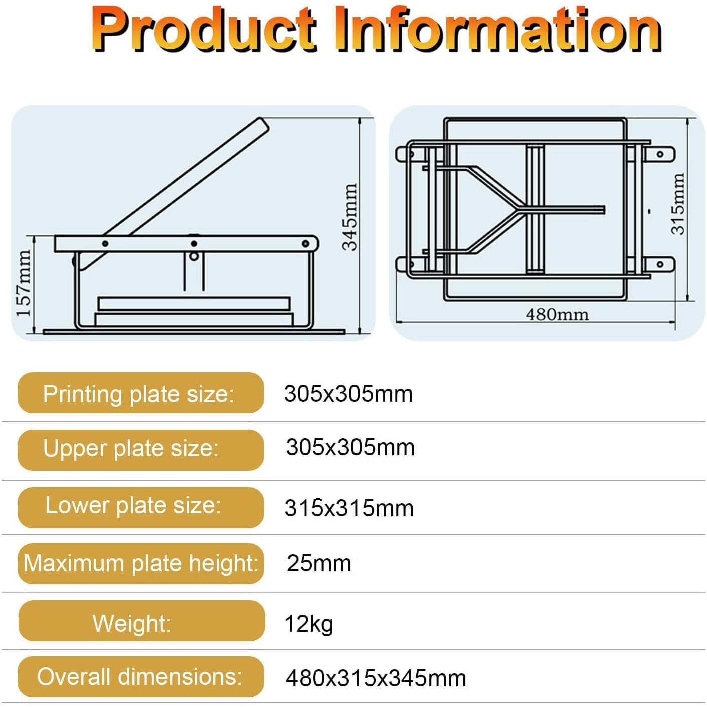 Máquina de impresión manual de prensa plana, prensa de linóleo de 12 x 12 pulgadas con agujero de eje de posicionamiento doble y ajuste de altura para corte de tinta de bloque de madera y linóleo