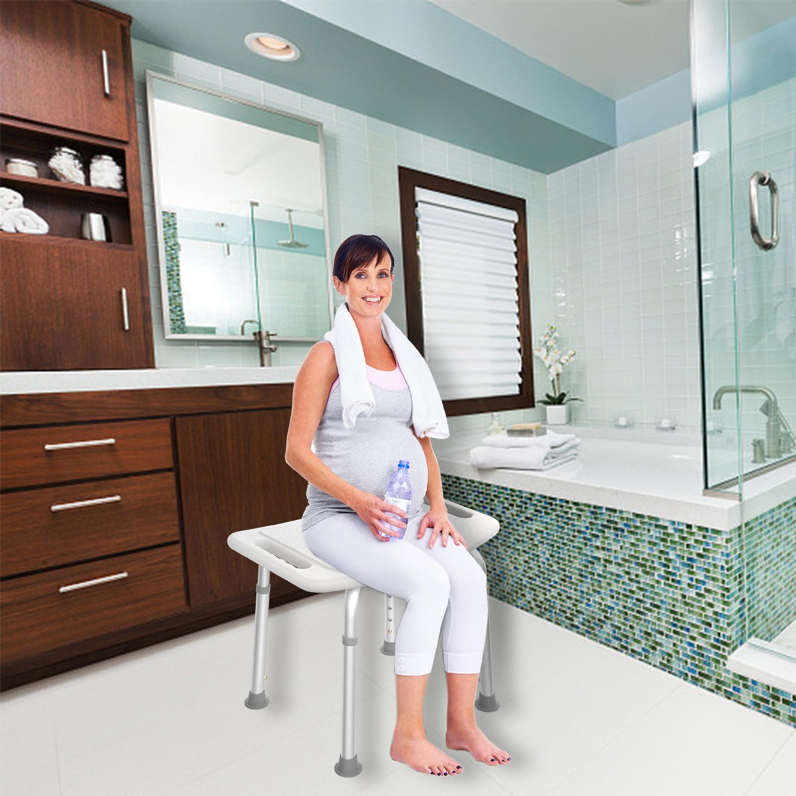 Aufun Sgabello doccia sedia doccia 35-51cm sgabello doccia regolabile in altezza sedile bagno antiscivolo tipo U sedile doccia in alluminio e plastica