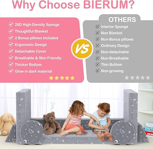 Miniatura 11 de BIERUM Sofá para niños, 6 piezas, sofá infantil para dormitorio, sala de juegos, sofá multifuncional para desarrollar la inteligencia, la 6 piezas