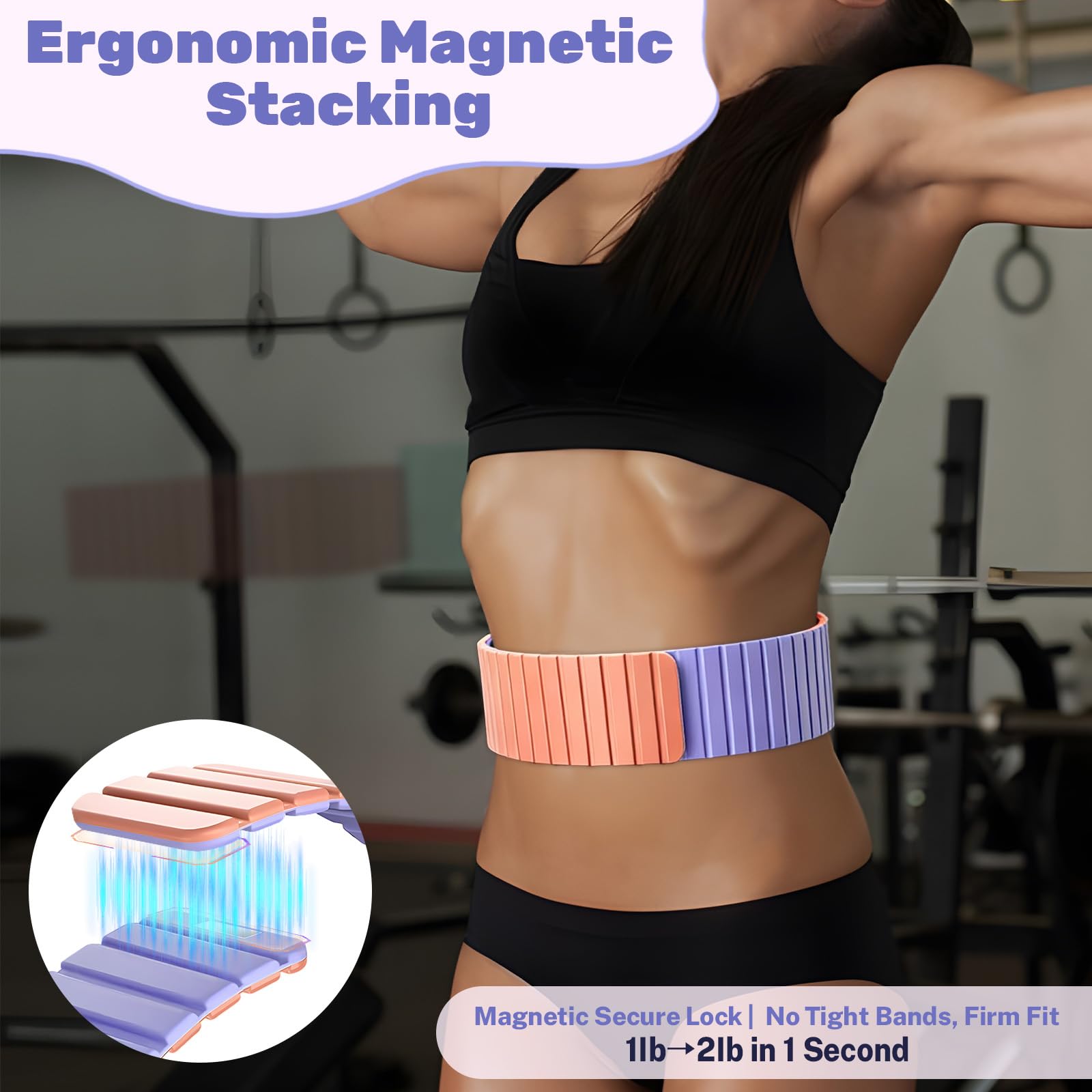 Magnetic Ankle Weights for Women & Men, Adjustable Silicone Wrist Weights Bracelet Set, Stackable Wrist and Ankle Weights 1 Pair 2 Lbs, Weighted Bangles Wearable for Home Gym Workout, Jogging, Yoga & Walking: Pink and Purple 1 lb x 2